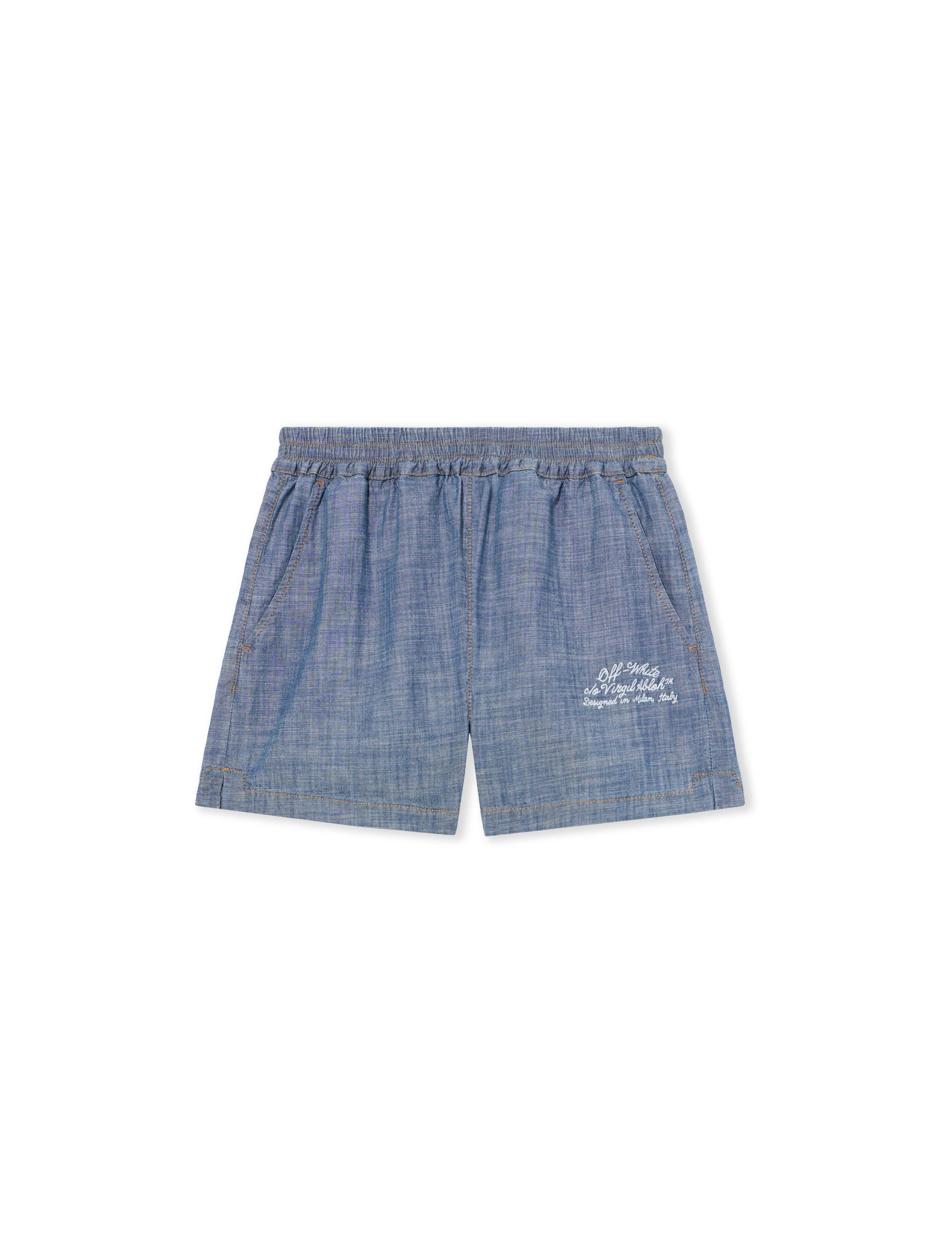 Off-white Chambray Denim Pajama Shorts Dark Blue