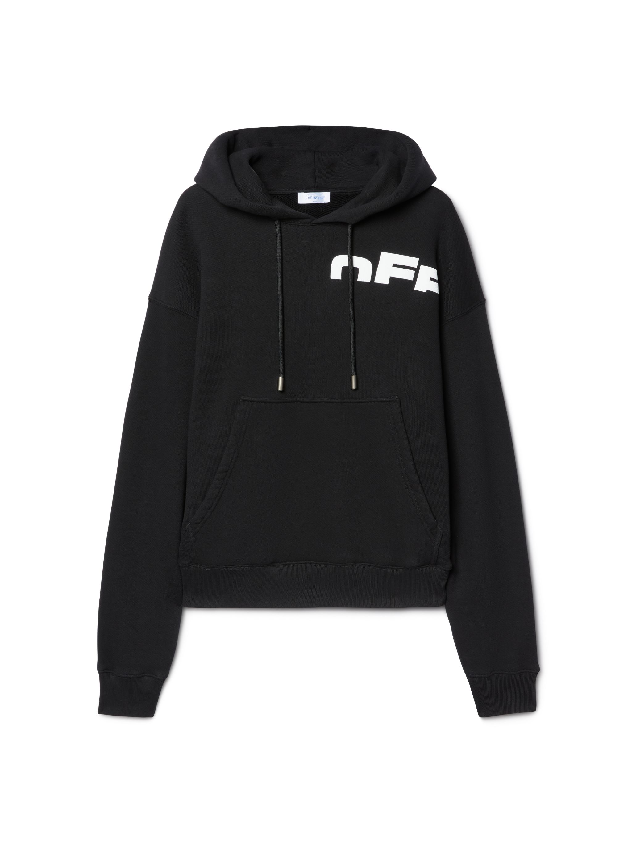 Off-white Drawstring Hooded Sweater With Pouch Pocket And Logo Prints In Black