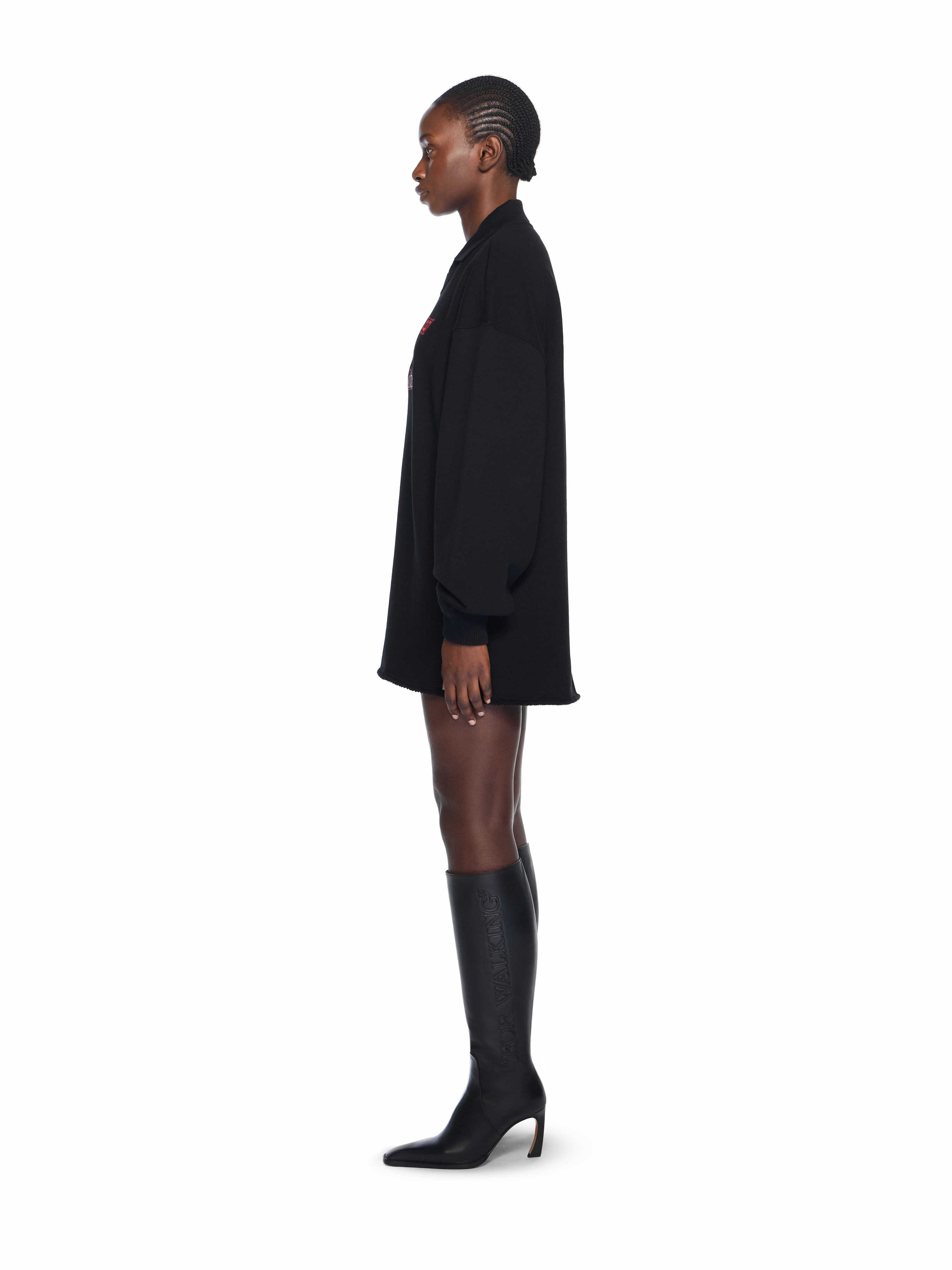 Off-white Polo-collar Jersey Mini Dress In Black