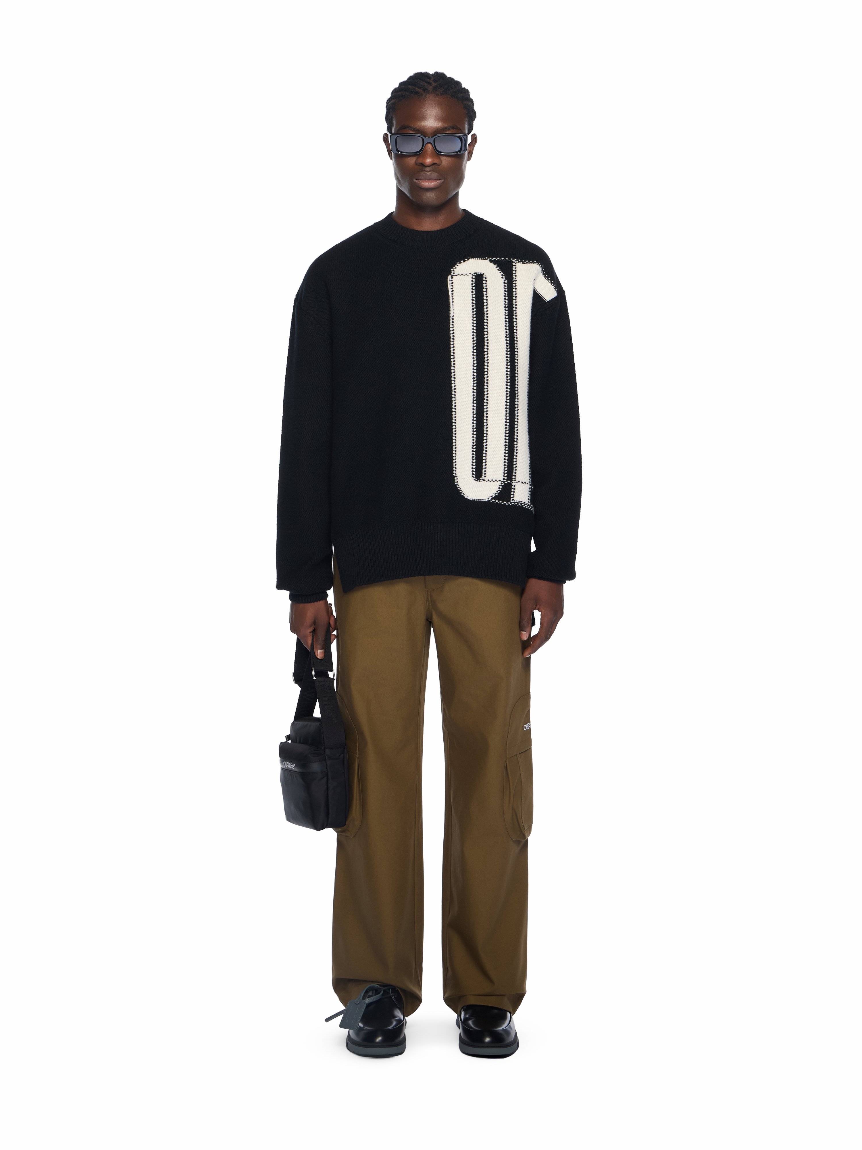  Off White Big Off Knit Crewneck Sweater - Male  Black - Ivory Xs 