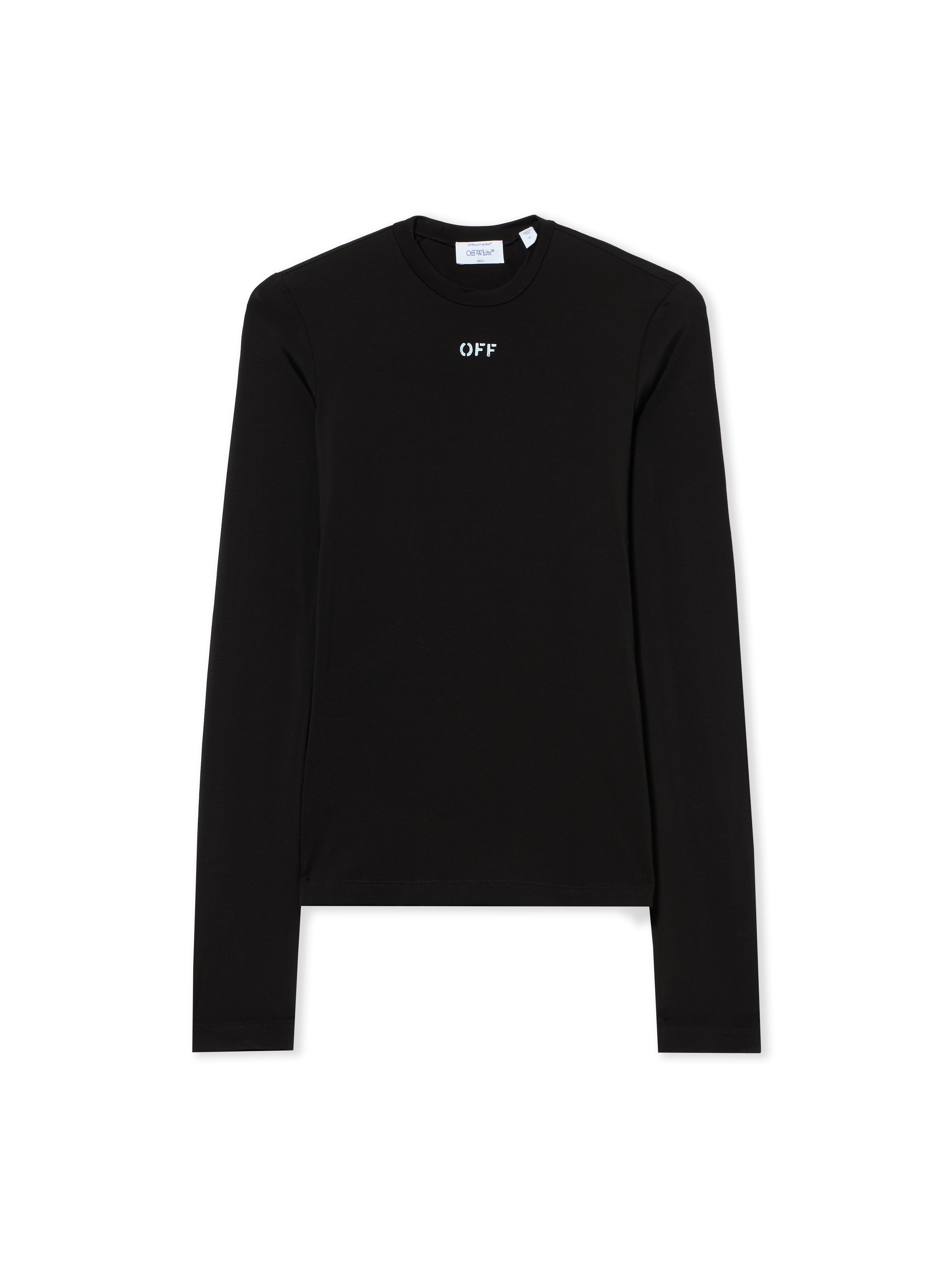 Off-white Fitted Long Sleeve Ribbed Crop T-shirt In Black