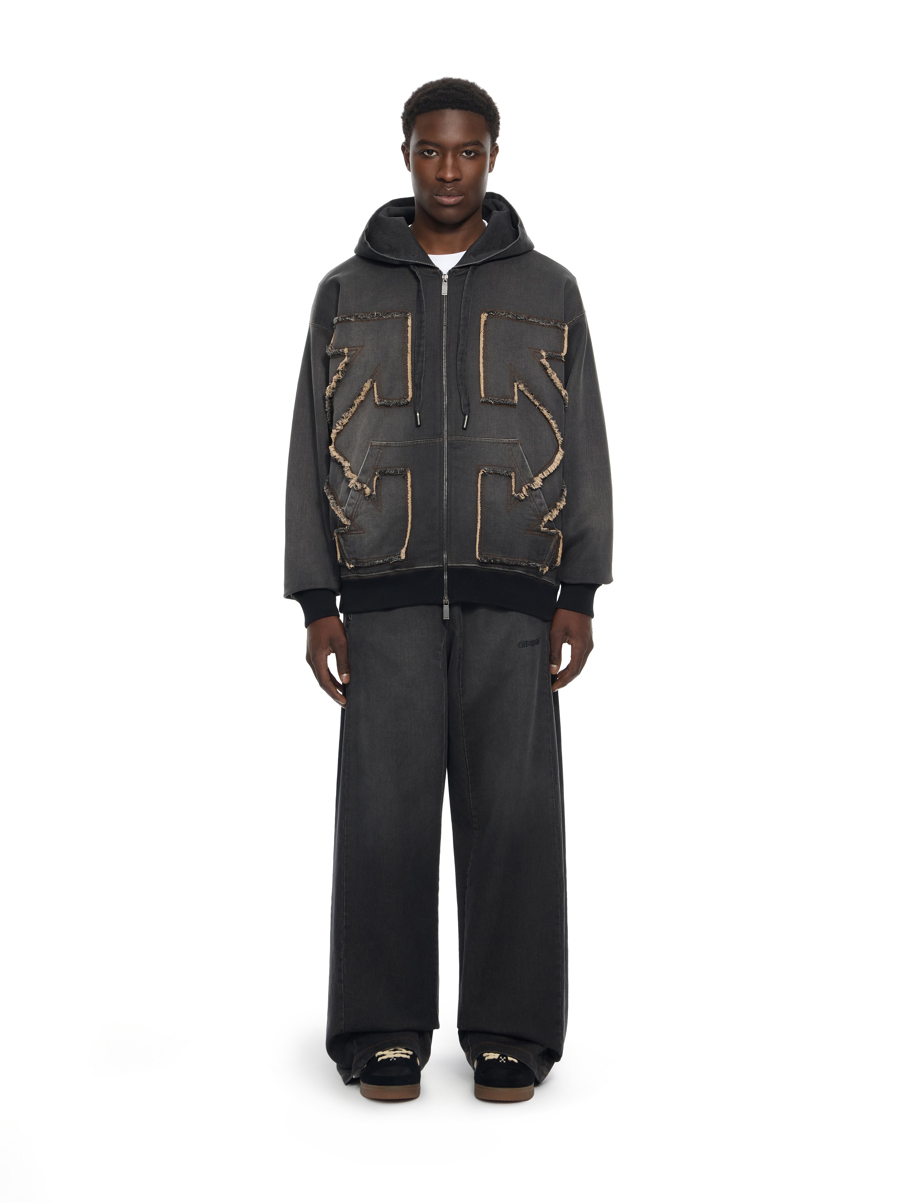 Distressed Arrow Skate Zip Hoodie in HIGHLIGHTED BLACK for Men