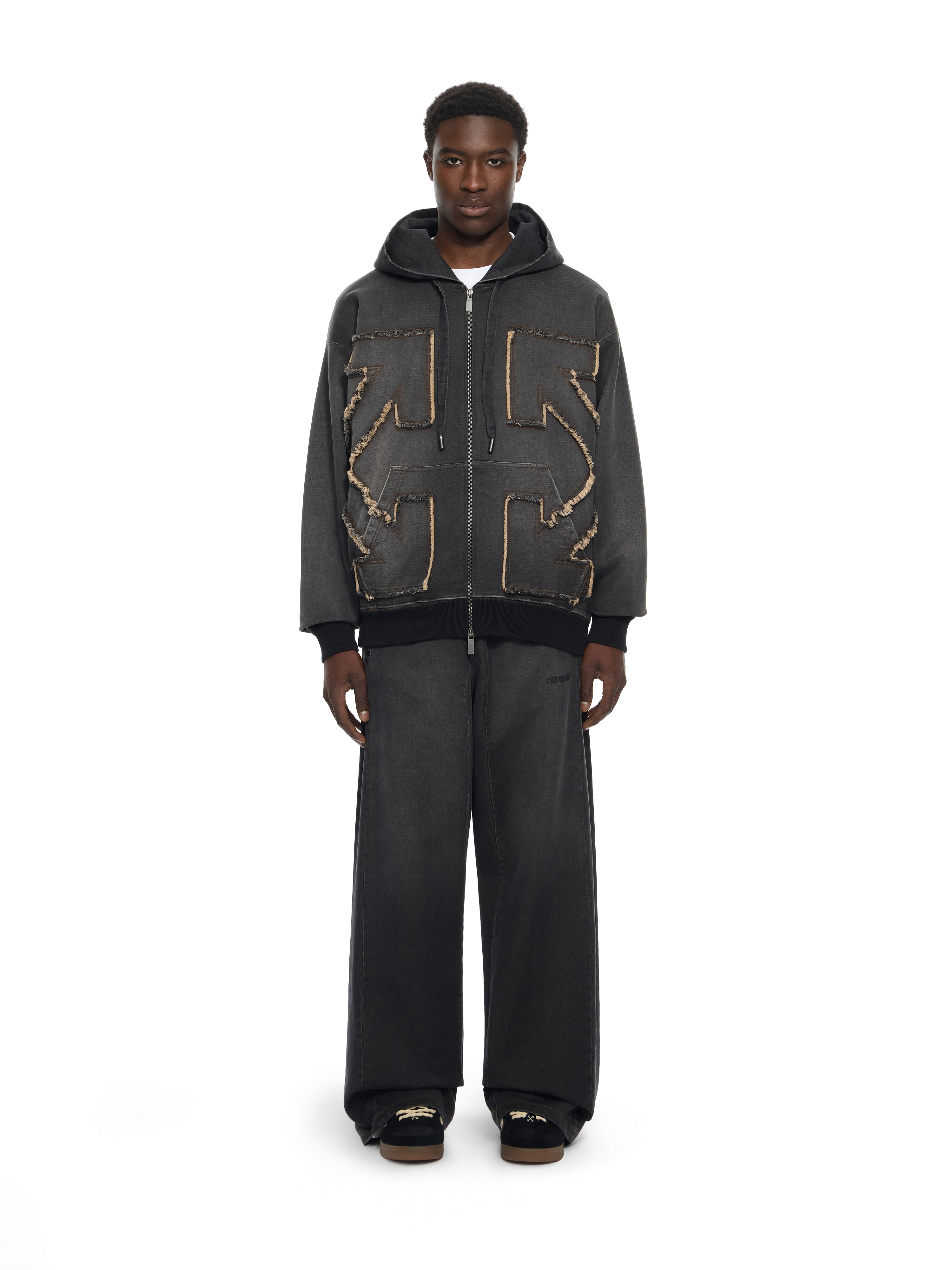  Off White Distressed Arrow Skate Zip Hoodie - Male Pullover Highlighted Black M 