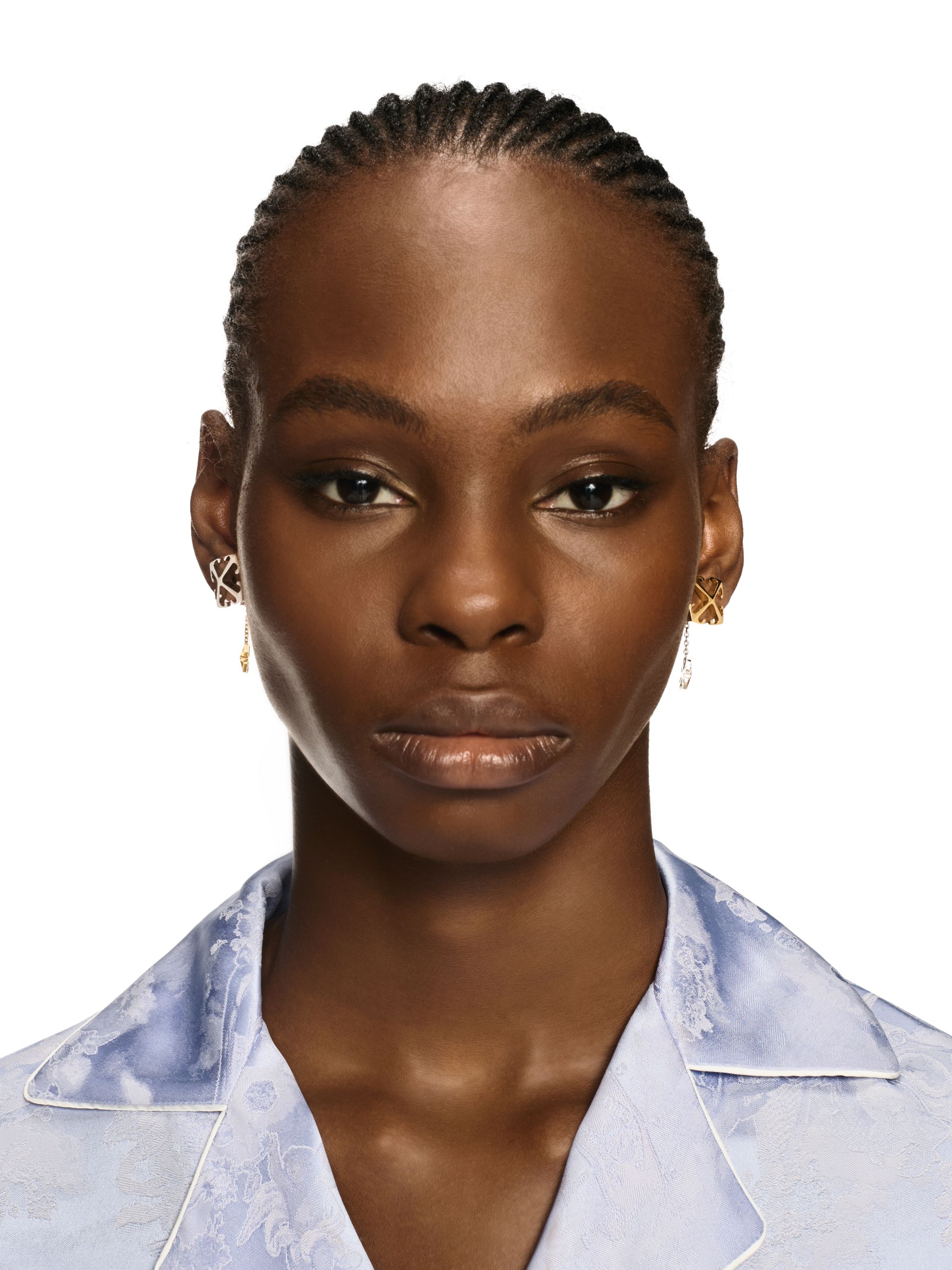 Off-white Bicolor Arrow Pendant Earrings In Gold