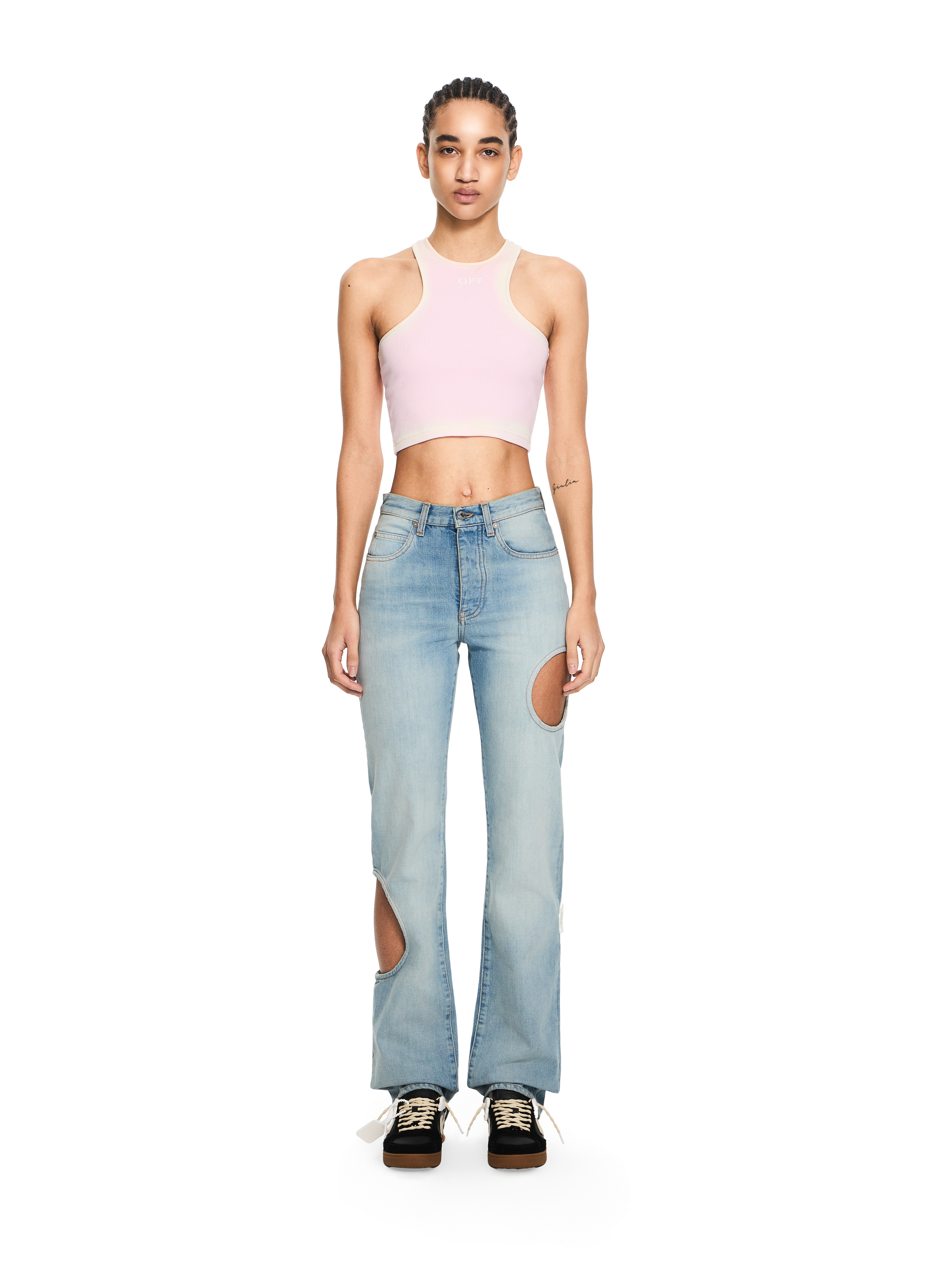 Spray Off Stamp Ribbed Tank Top in Soft Pink-White for Women | Off