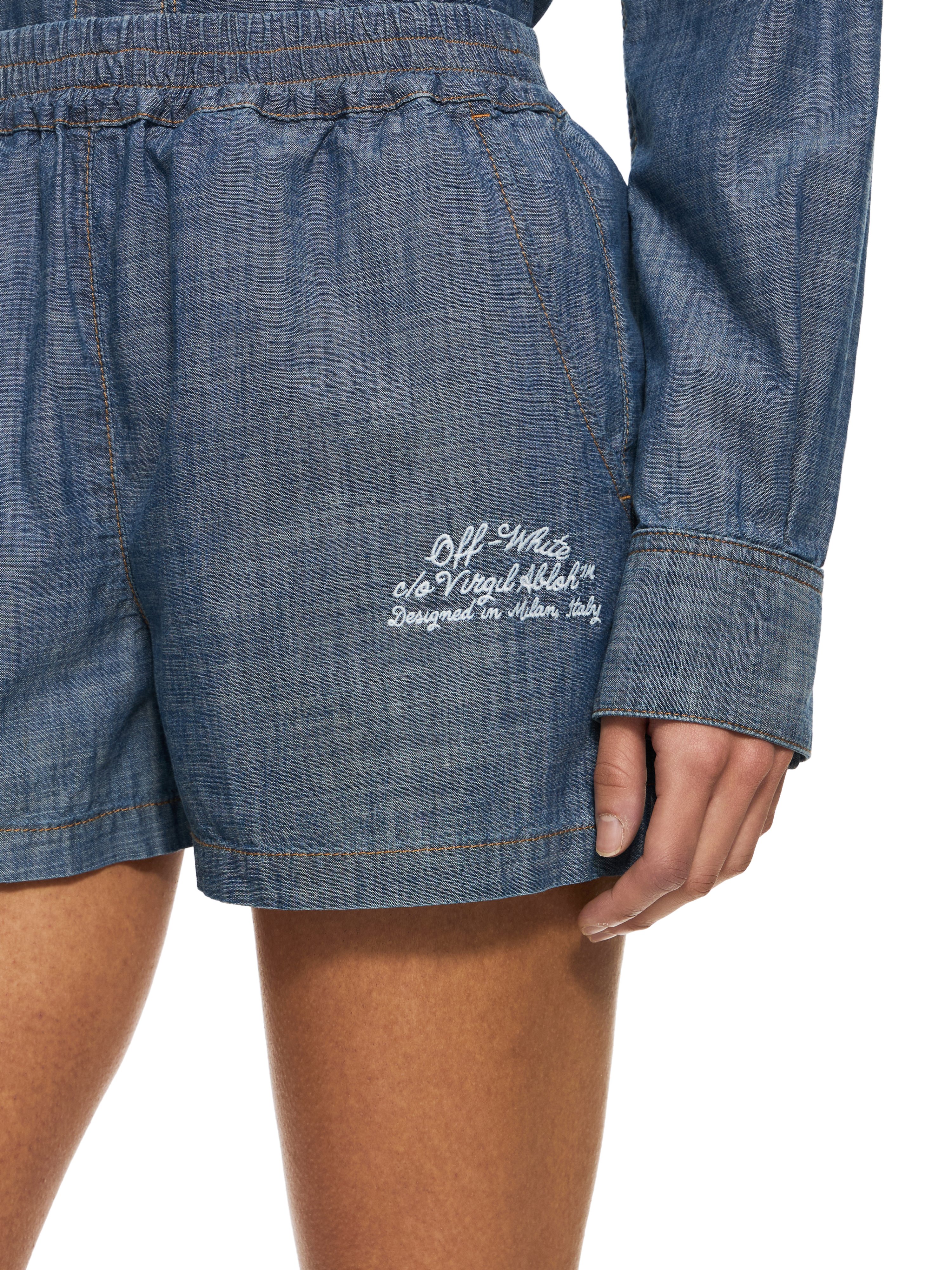 Off-white Chambray Denim Pajama Shorts Dark Blue