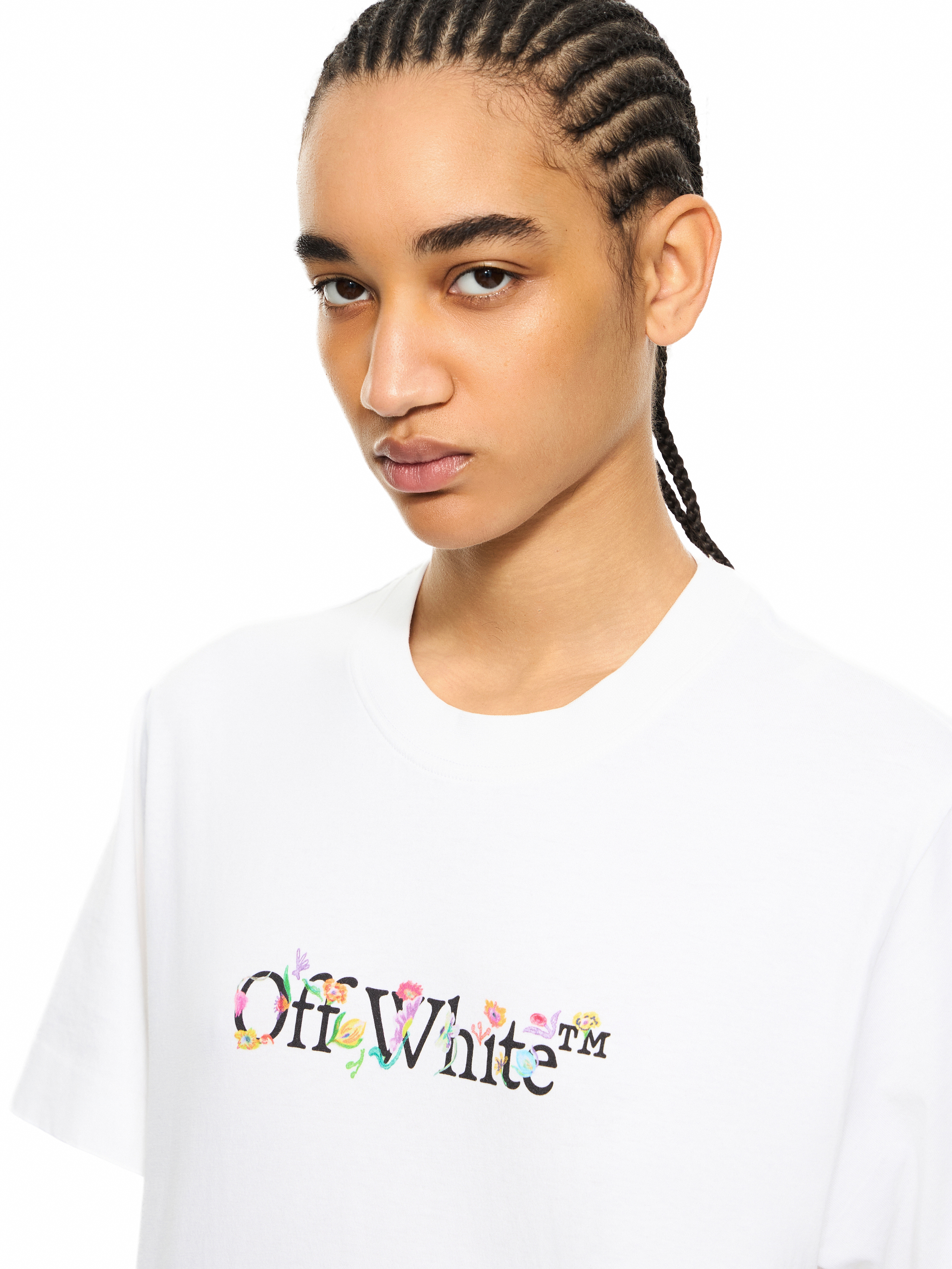 Off-white White Bookish Glowing Flower Cotton T-shirt