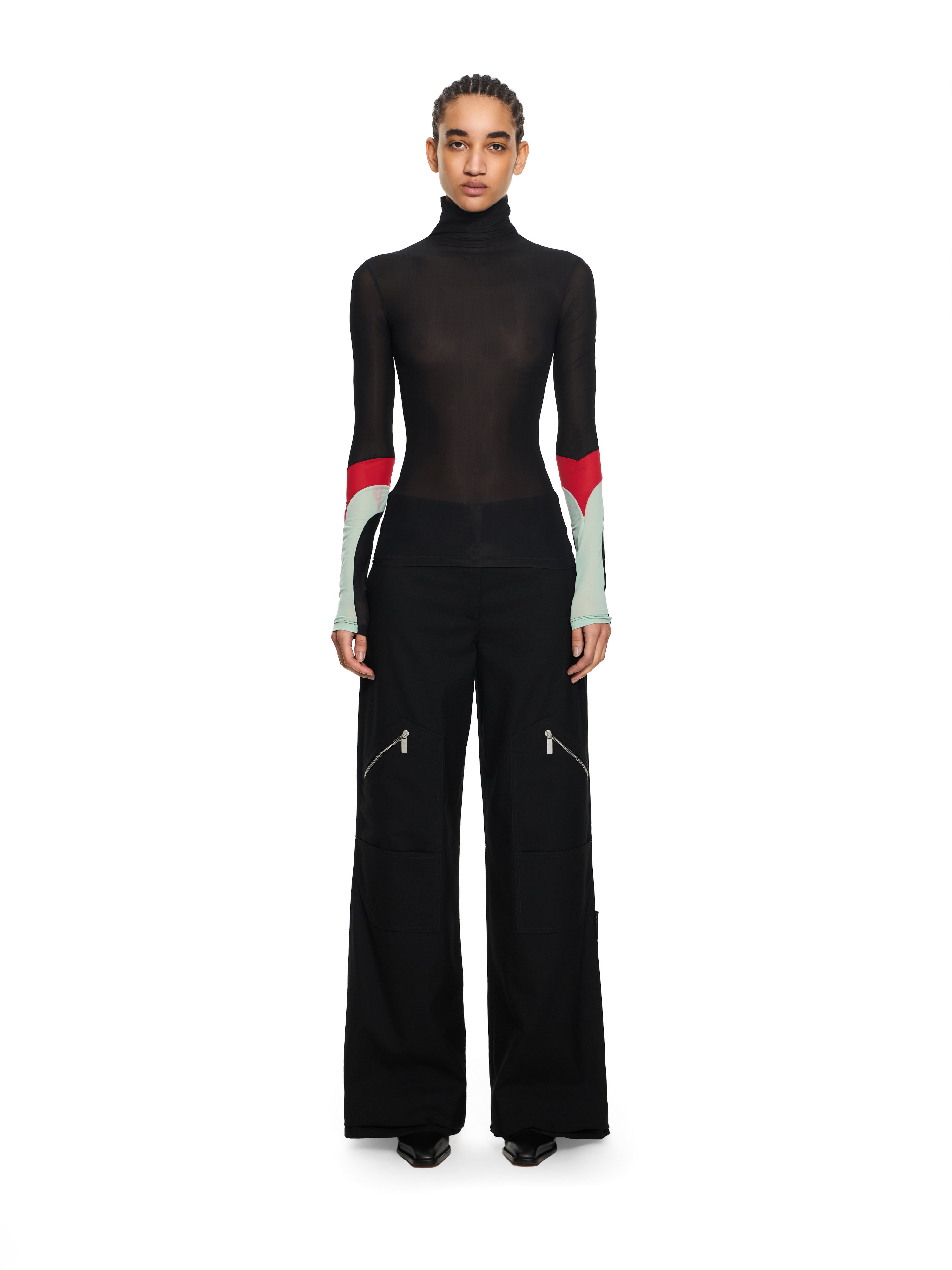 Off-White Long-Sleeved Turtleneck with Color Insert