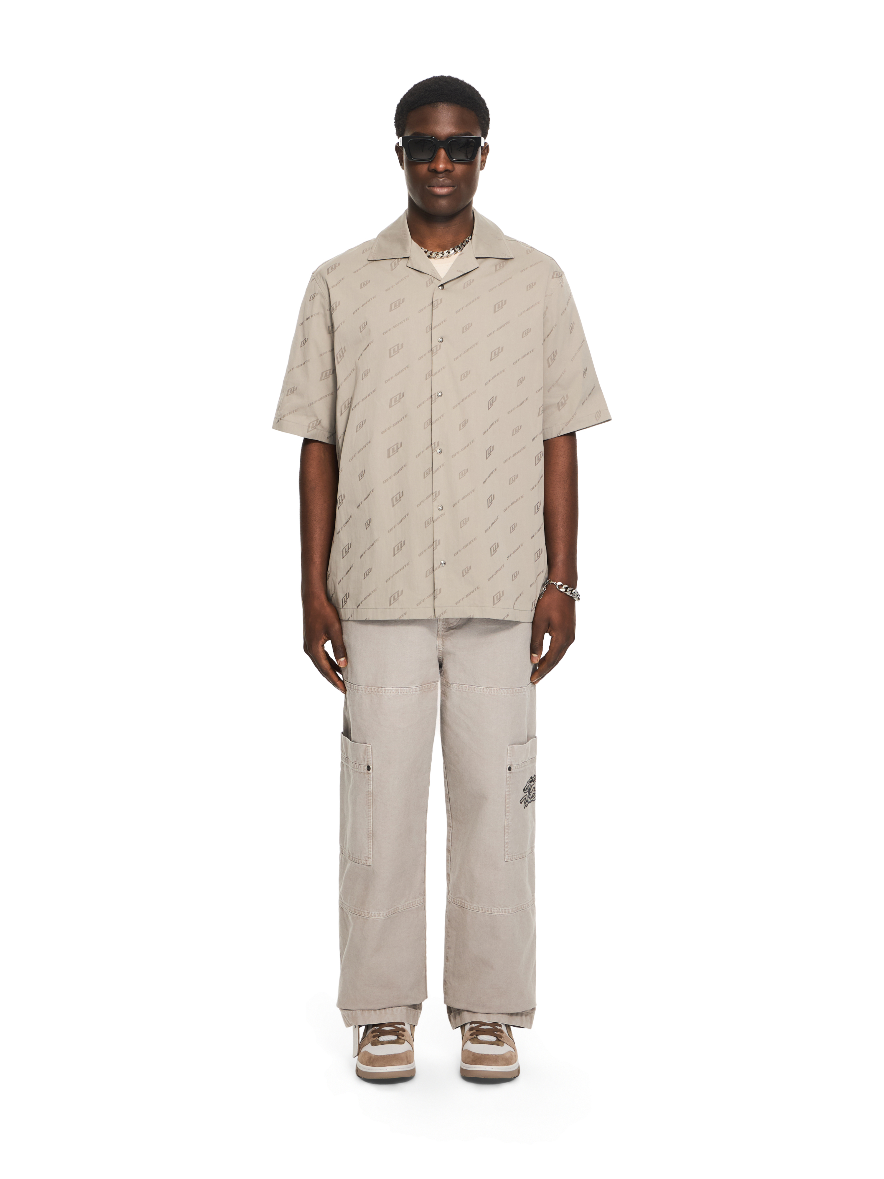 Off-white Monogram-print Short-sleeved Shirt In Brown