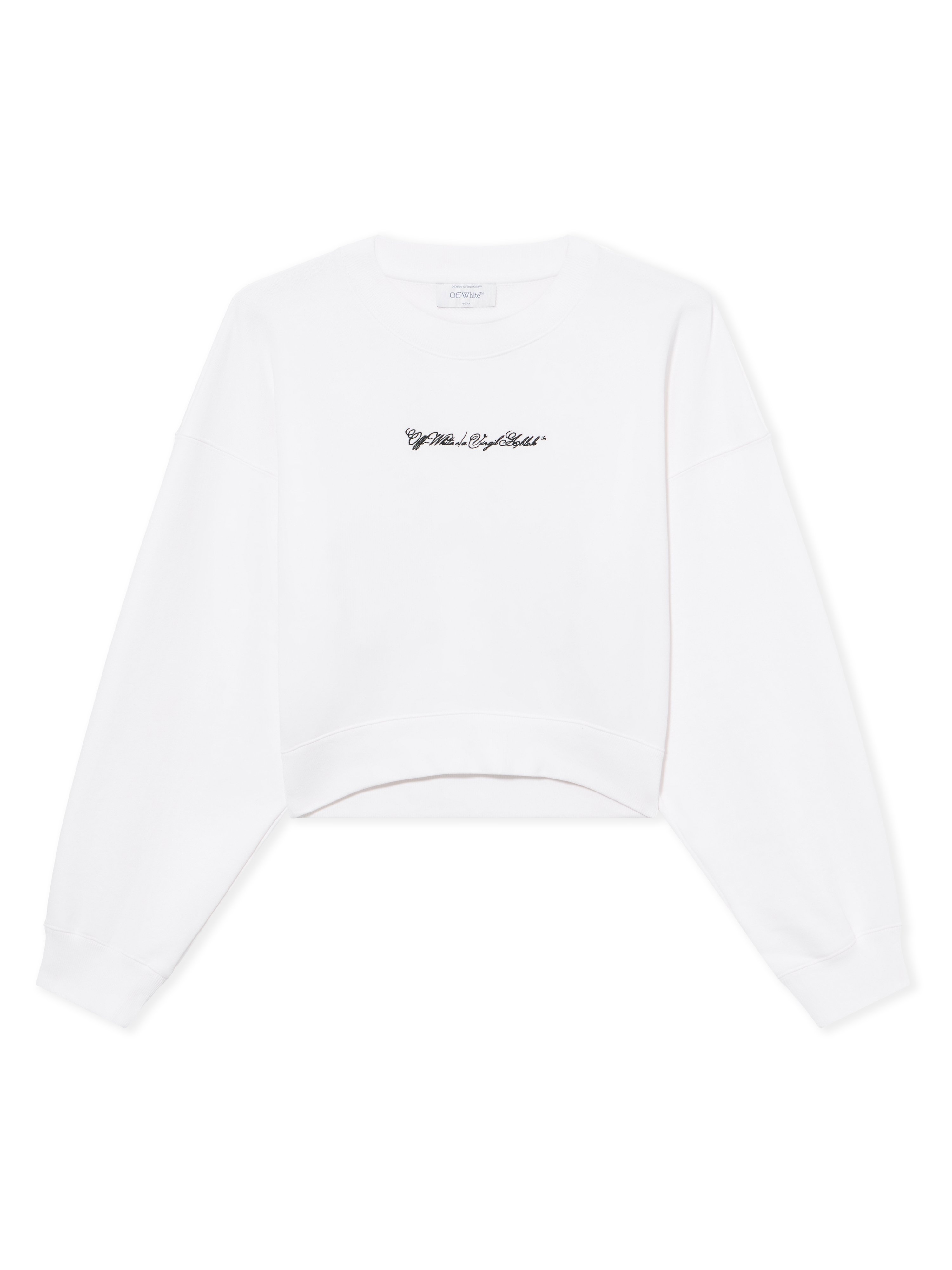 Off White Women's White-Black Embroidered Arrow Script Crop Crewneck - Sweatshirts Xs