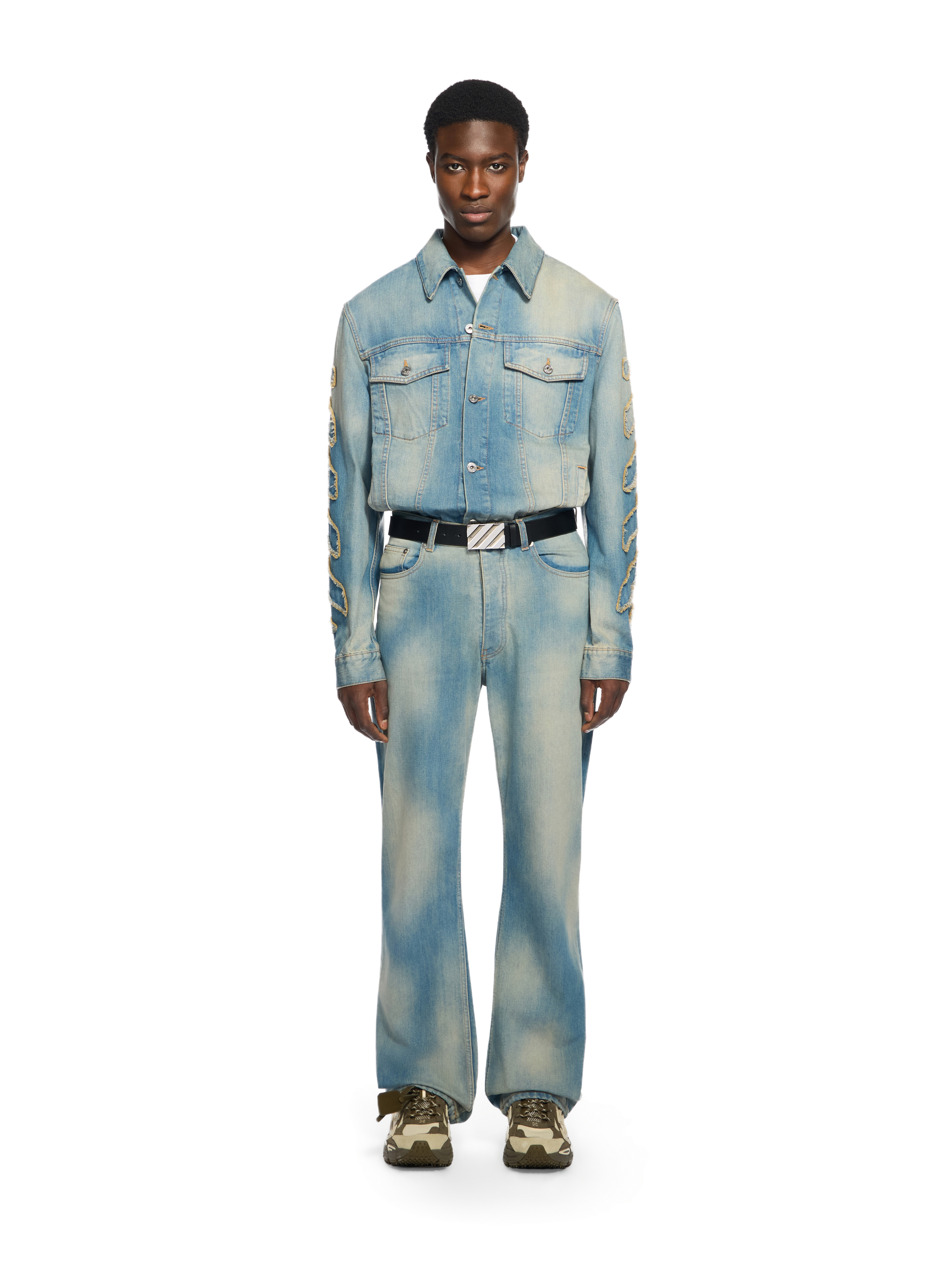  Off White Diagonal Raw Patch 90s Skate Jeans - Male  Dirty Blue - Dirty Blue 33 