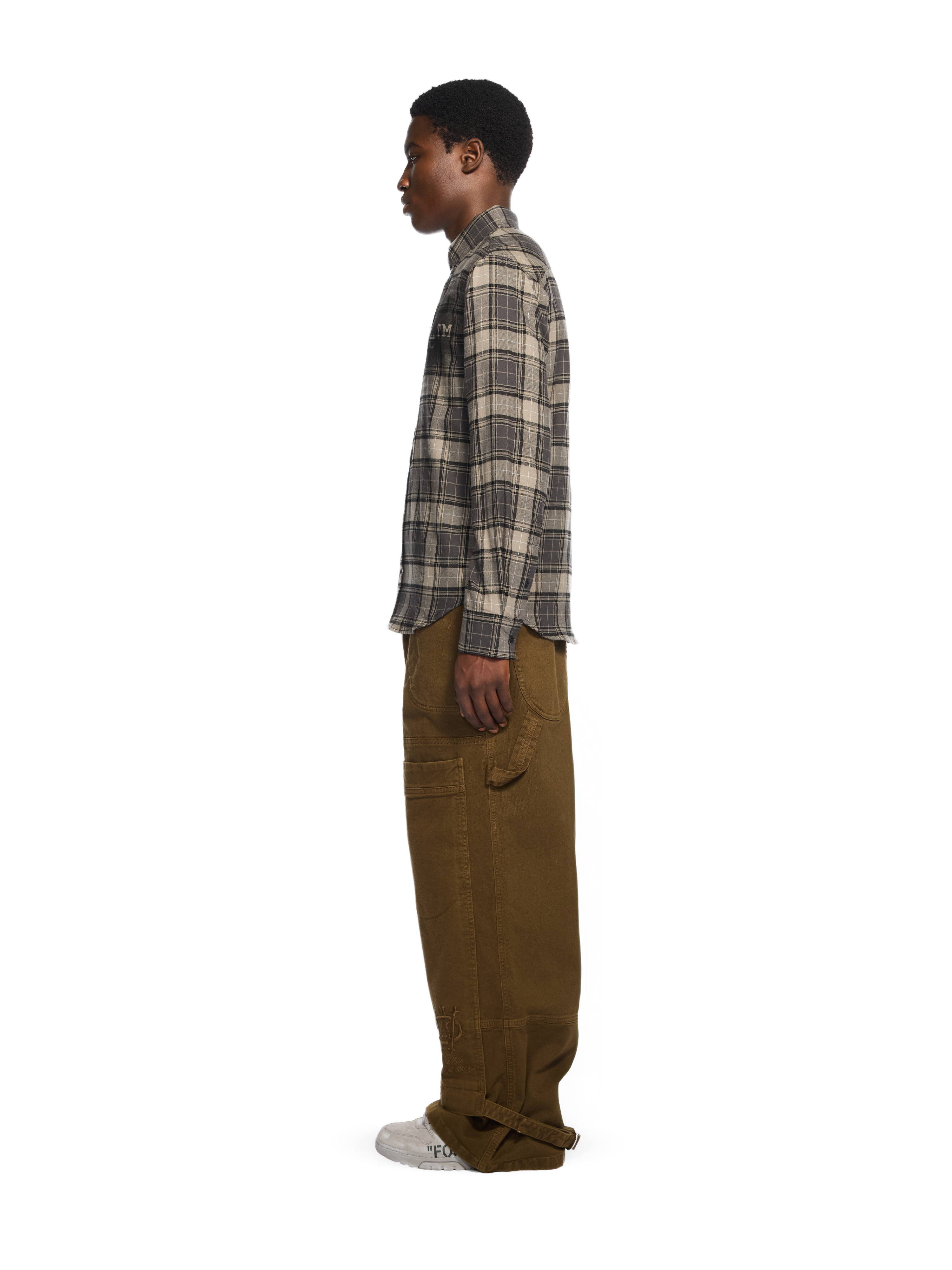  Off White Spray Book Check Flannel Shirt - Male  Dark Grey - Black 46 