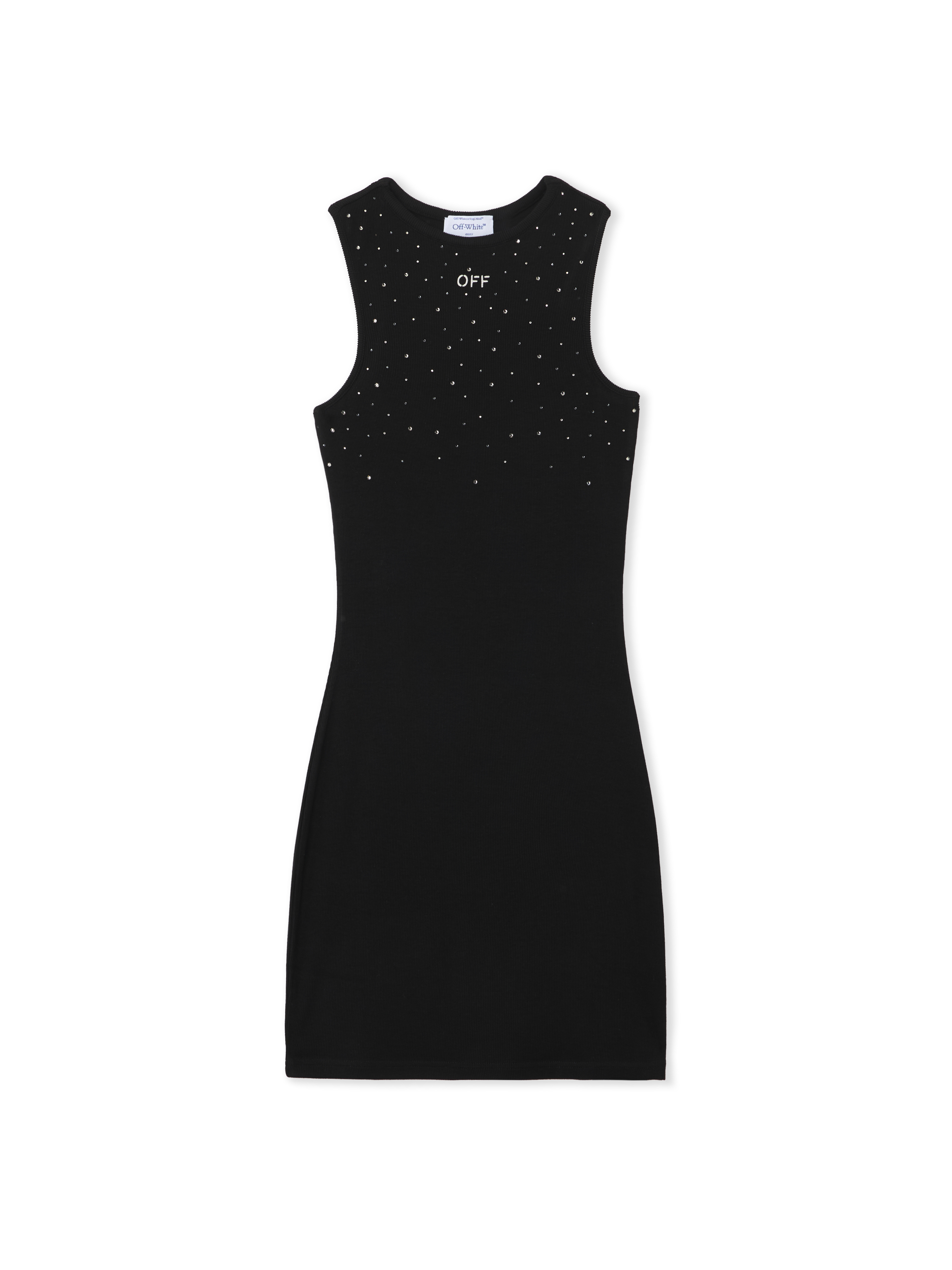 Off-white Ribbed Swarovski Crystal Slim Mini Dress In Black