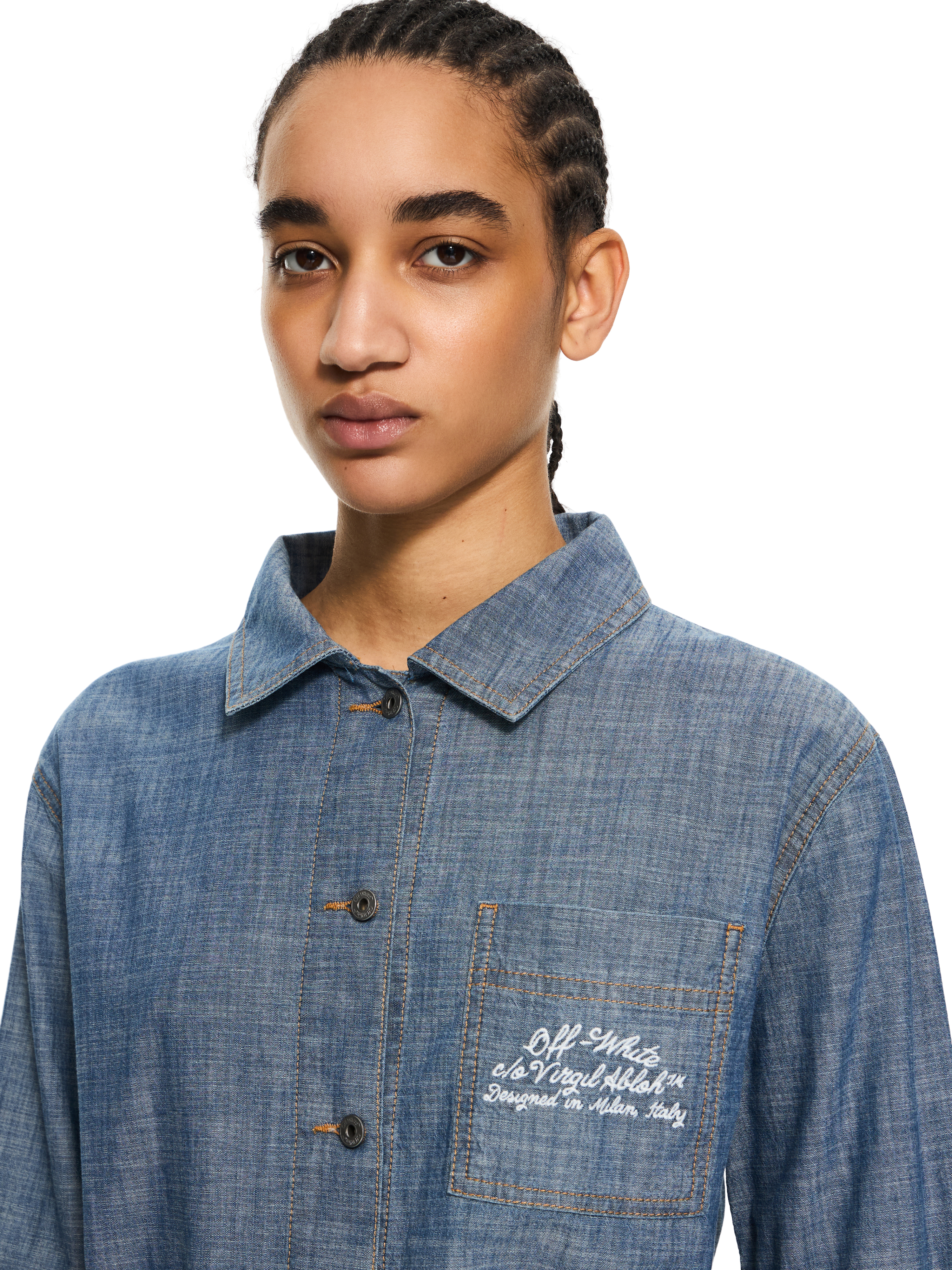 Off-white Chambray Denim Pajama Shirt Dark Blue