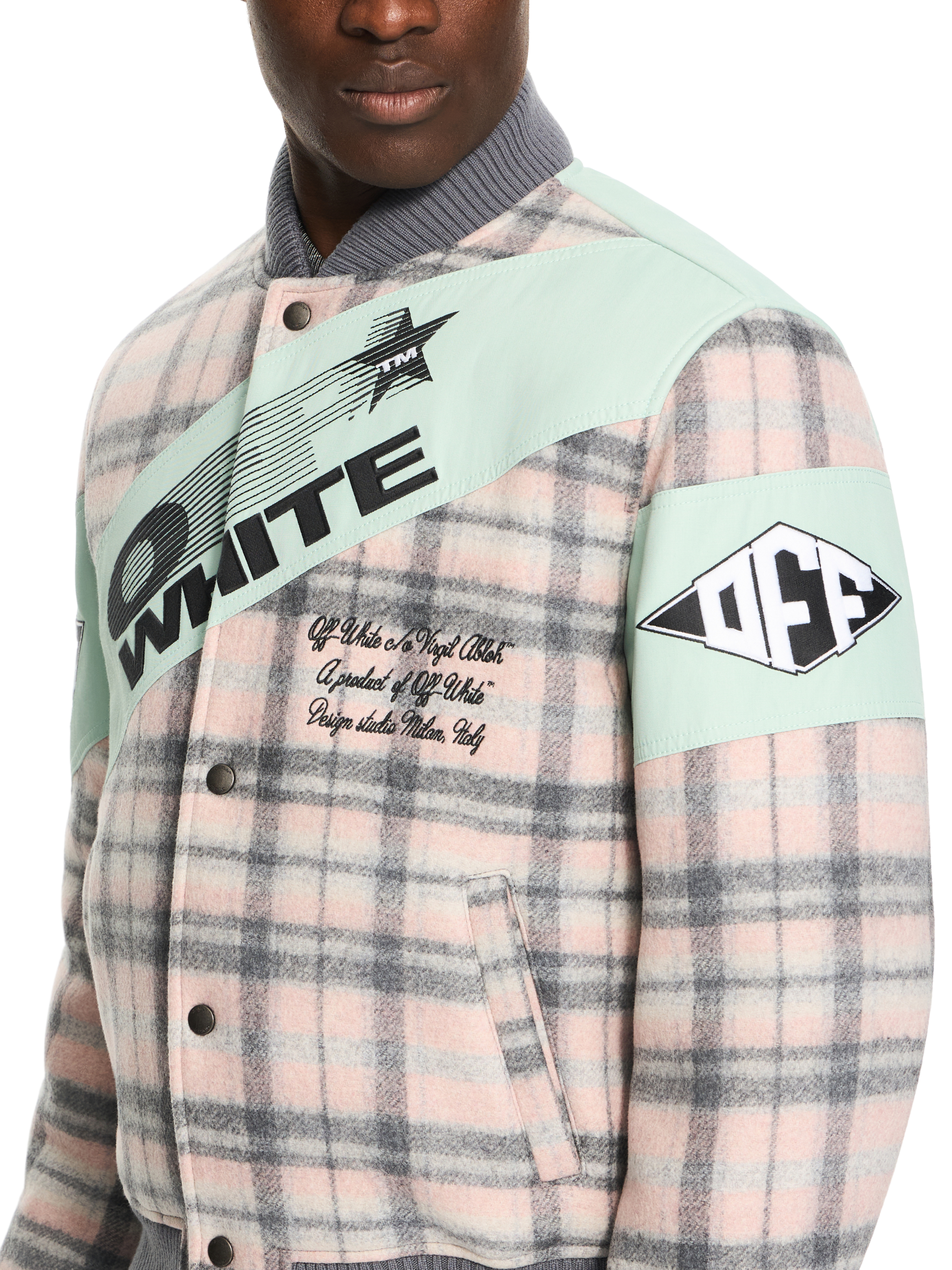 Off-white Royal Check Varsity Jacket In Neutral