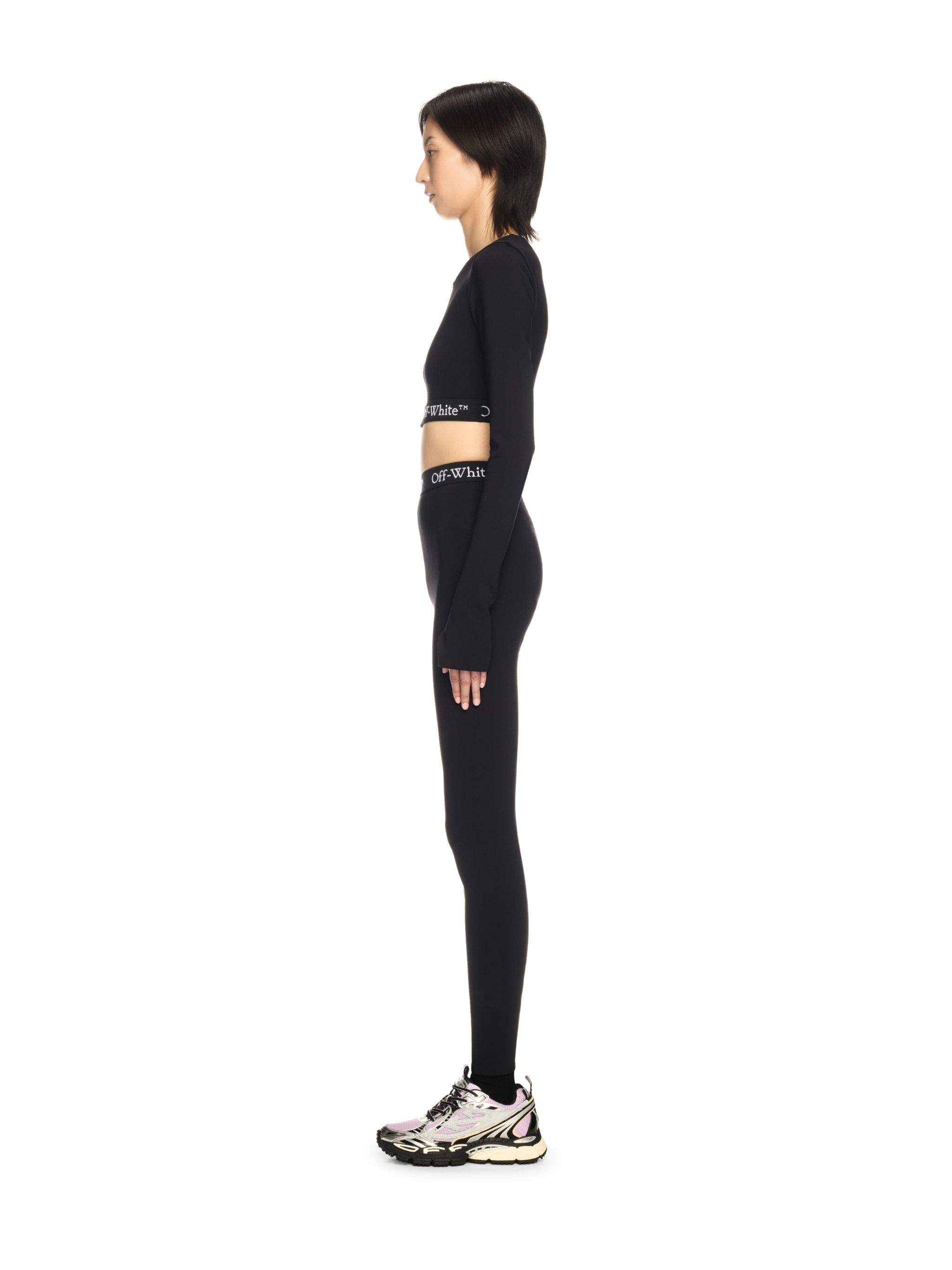  Off White Black Logo Band Zip Crop Top - Female  Black L 