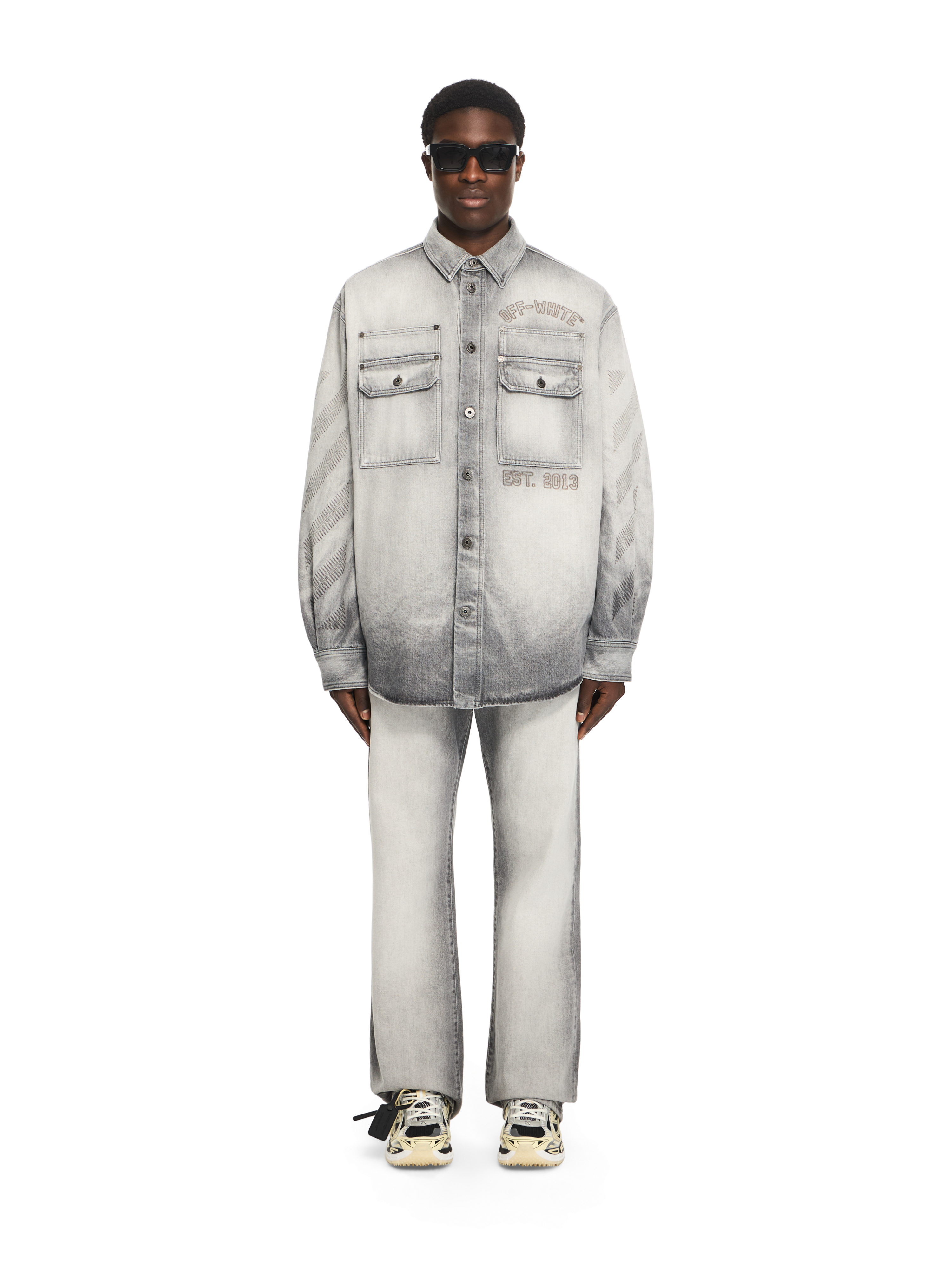 Off-White Diagonal Embroidered Denim Military Overshirt