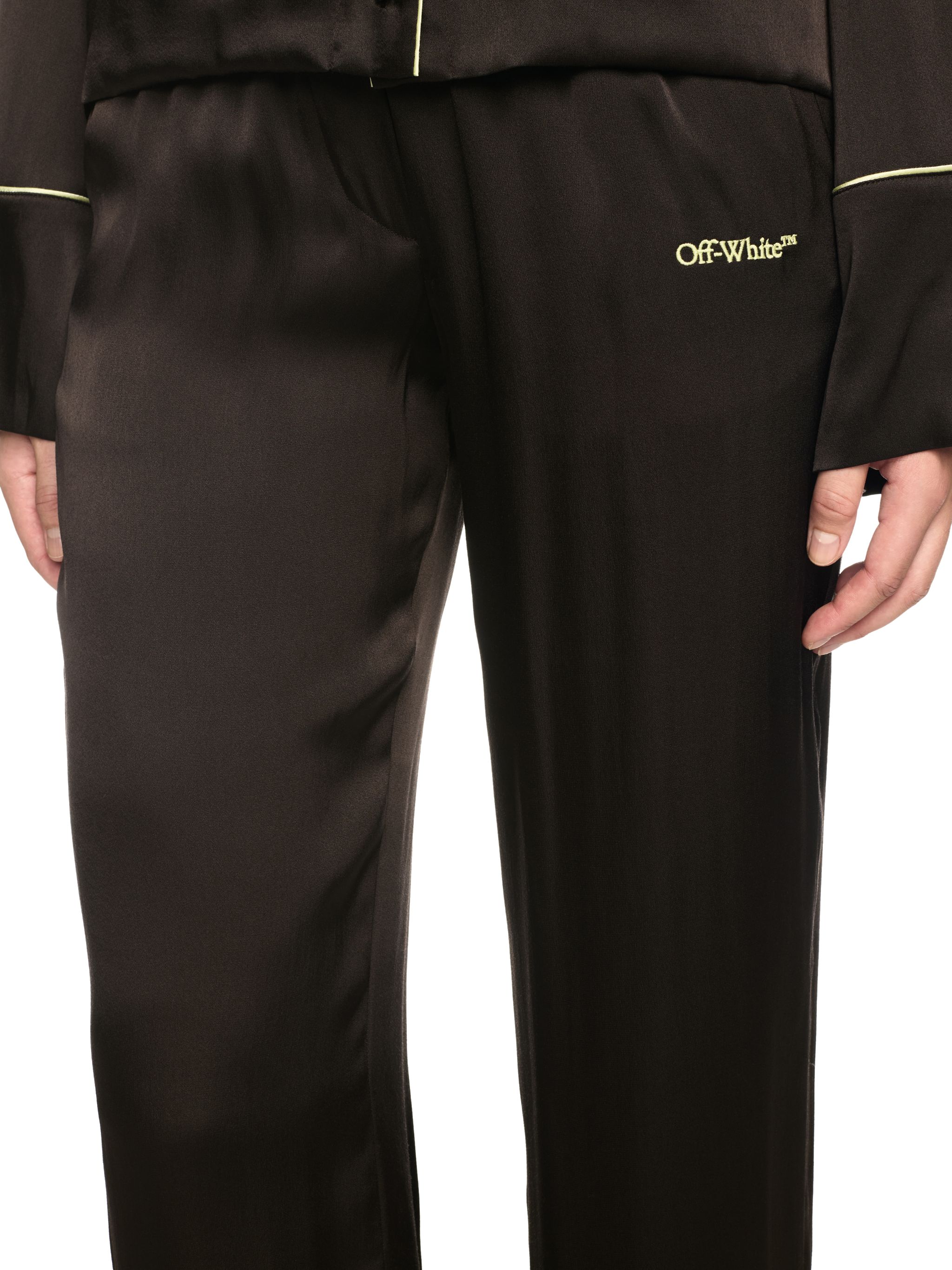 Off-white Chocolate Satin Pajama Pants In Black
