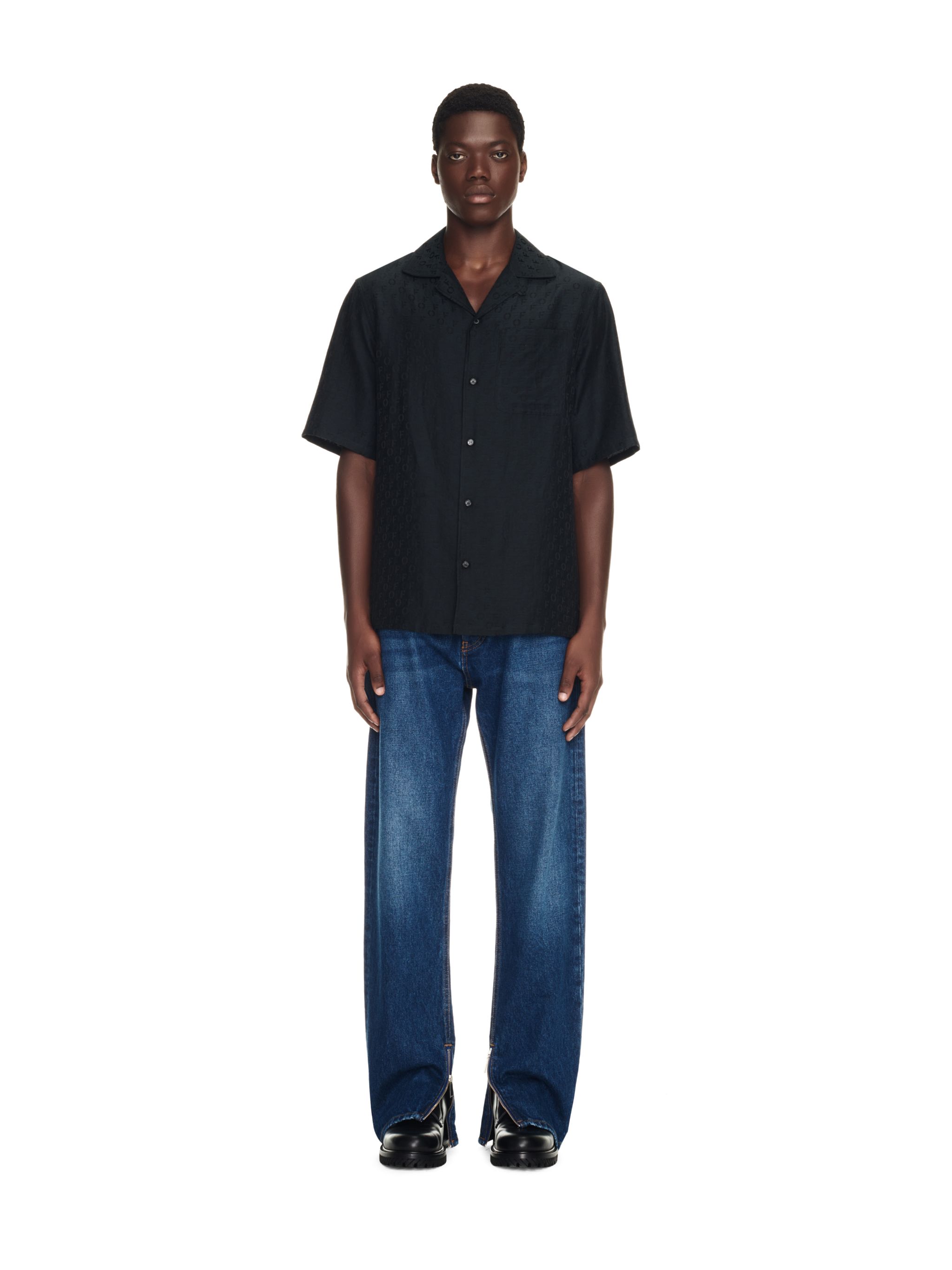  Off White Off Jacquard Seide Holiday - Male Hemden Black S 