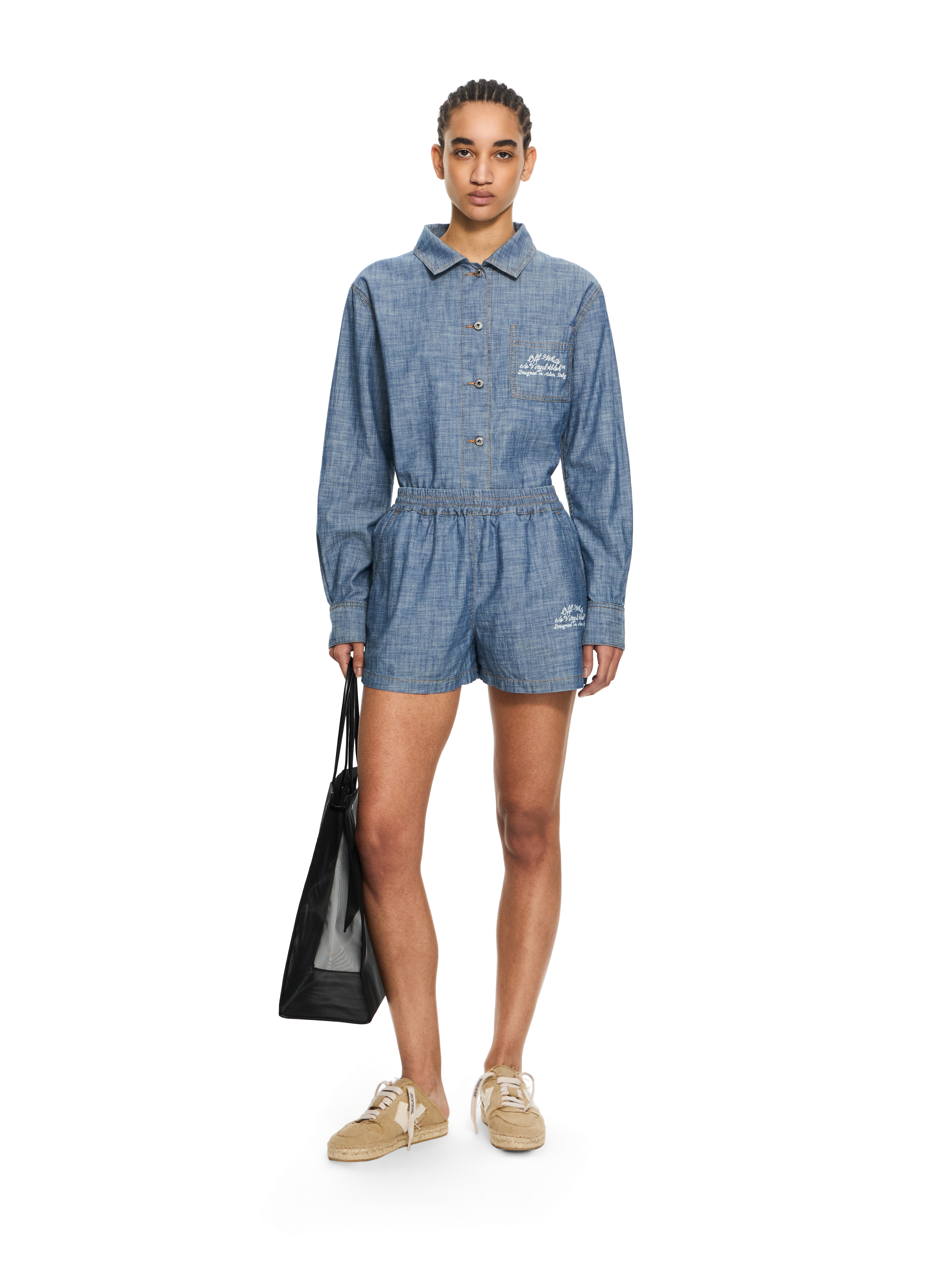 Off-white Chambray Denim Pajama Shorts Dark Blue
