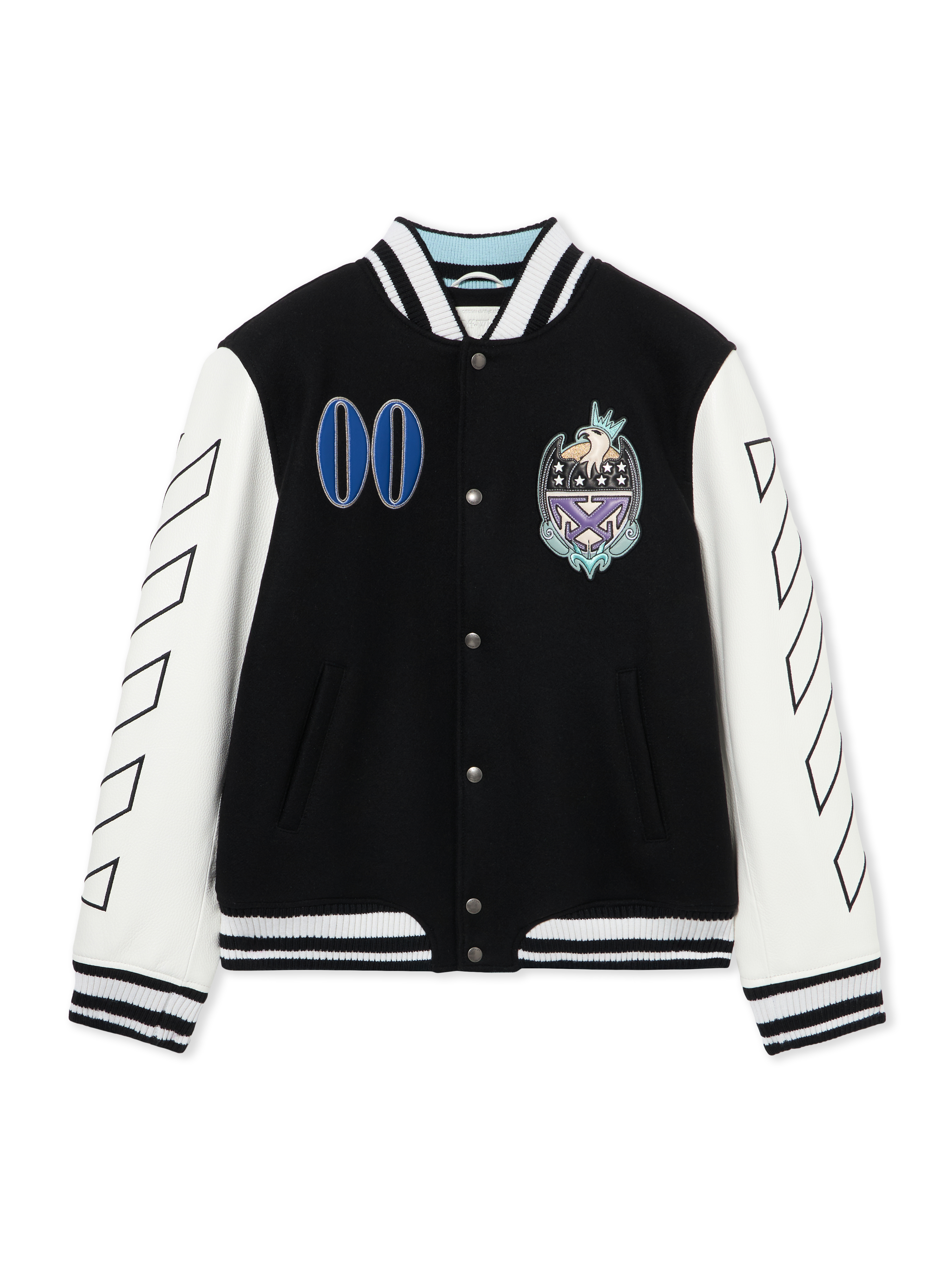 Off-white Royal Jewels Leather Wool Varsity Jacket In Black