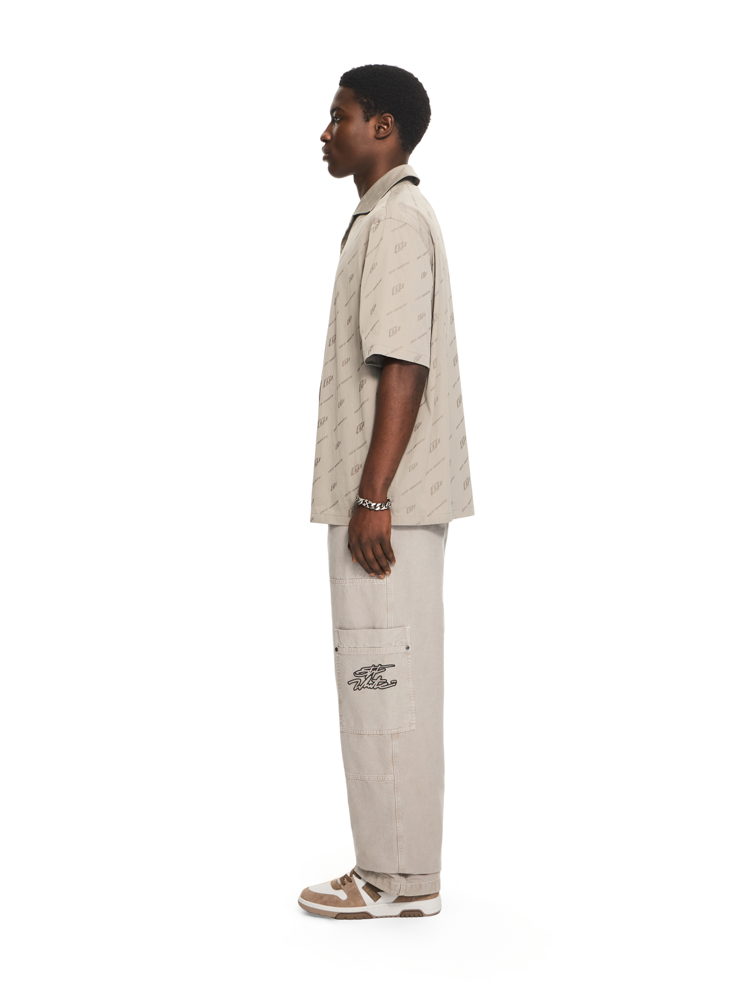 Off-white Monogram-print Short-sleeved Shirt In Brown