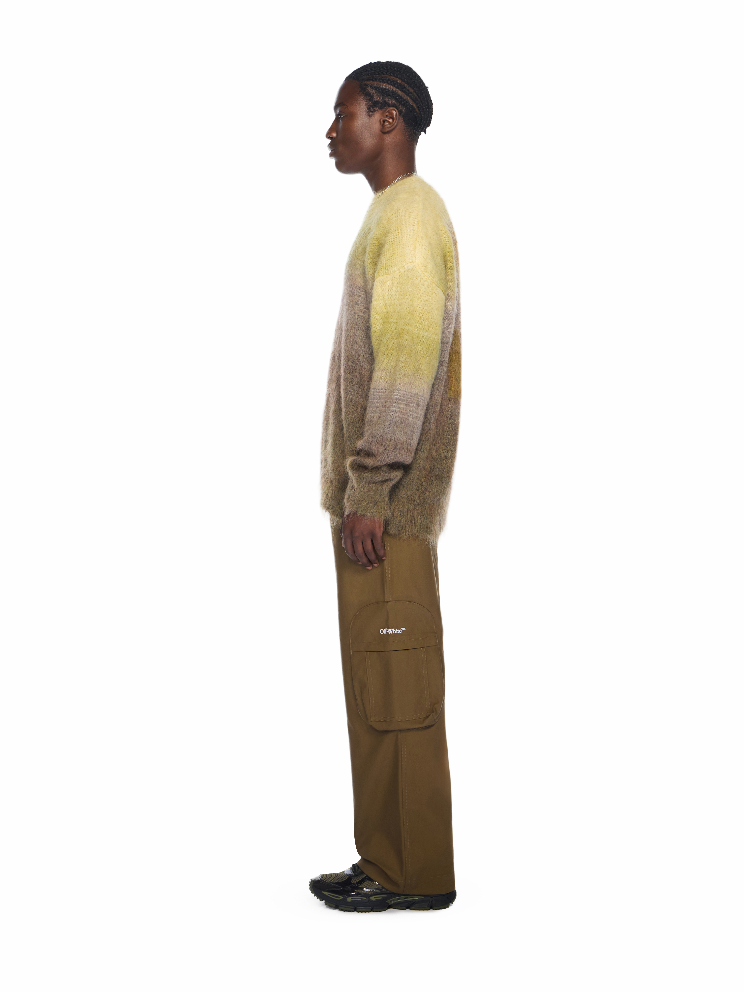  Off White Mohair Arrow Gradient Crewneck Sweater - Male Sale Check Green Moss - Beech Xl 