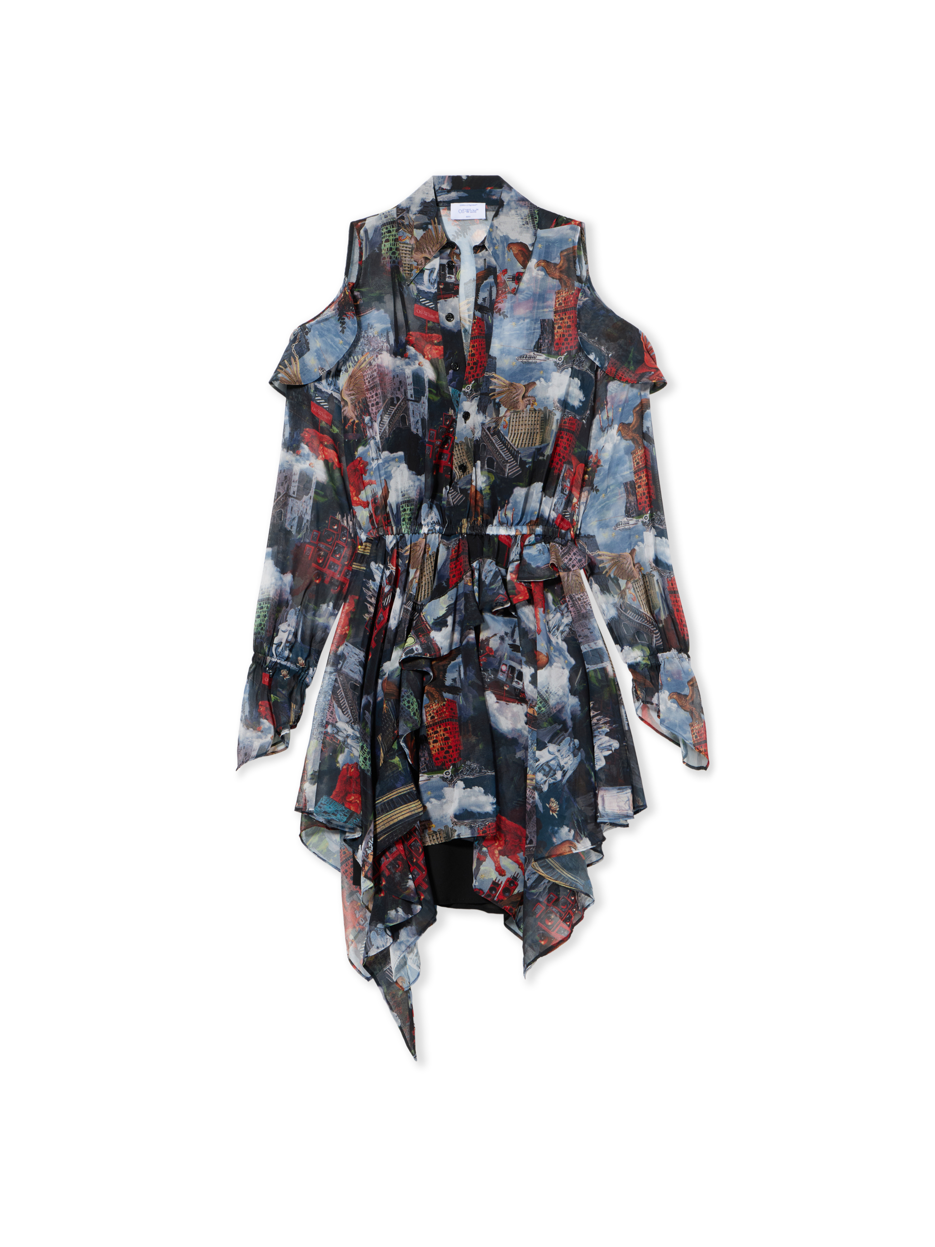 Off-white World Paint Geo Ruffled Asymmetric Mini Dress In Multi