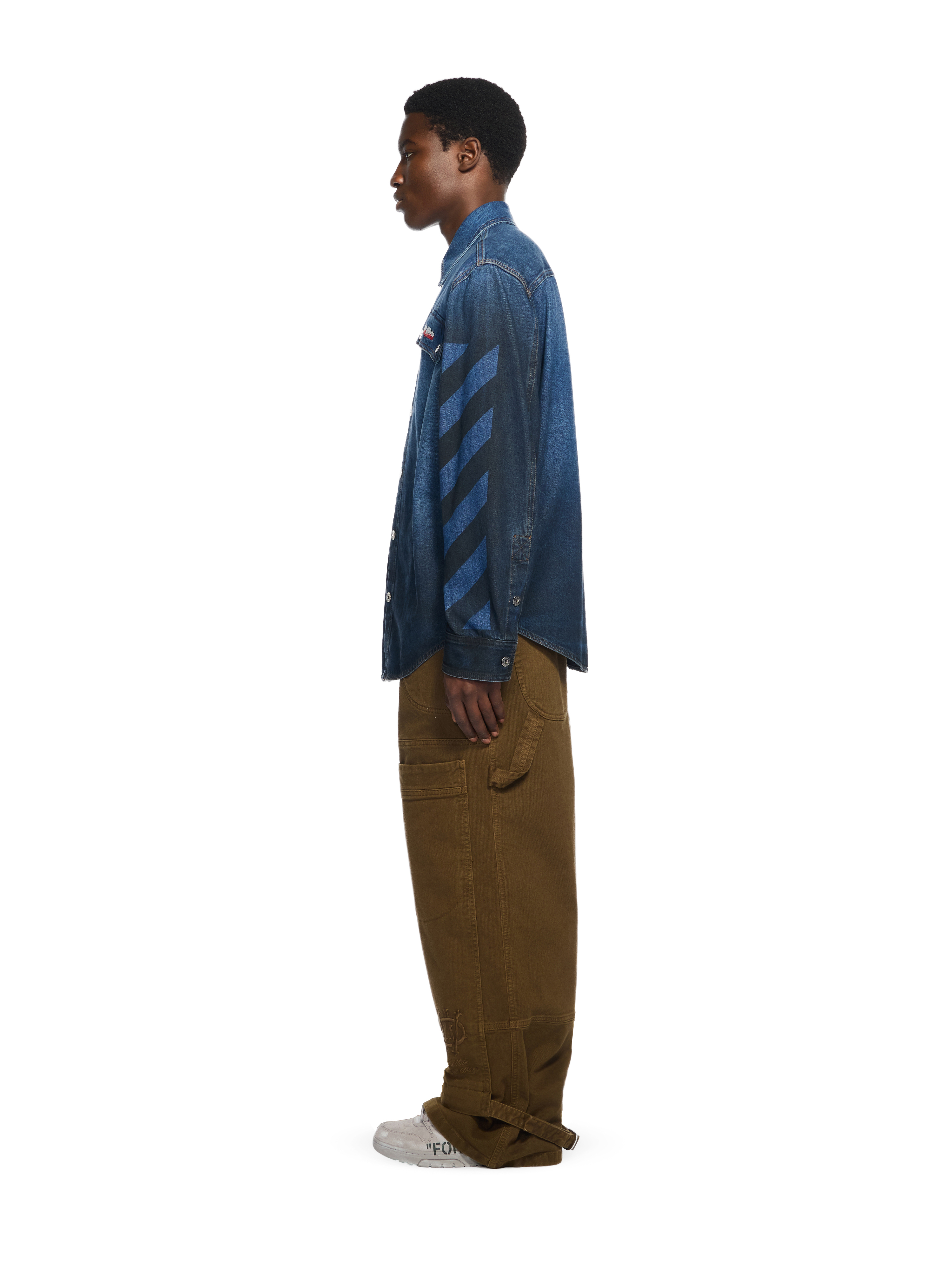  Off White Spray Diagonal Denim Shirt - Male  Medium Blue - Black Xl 