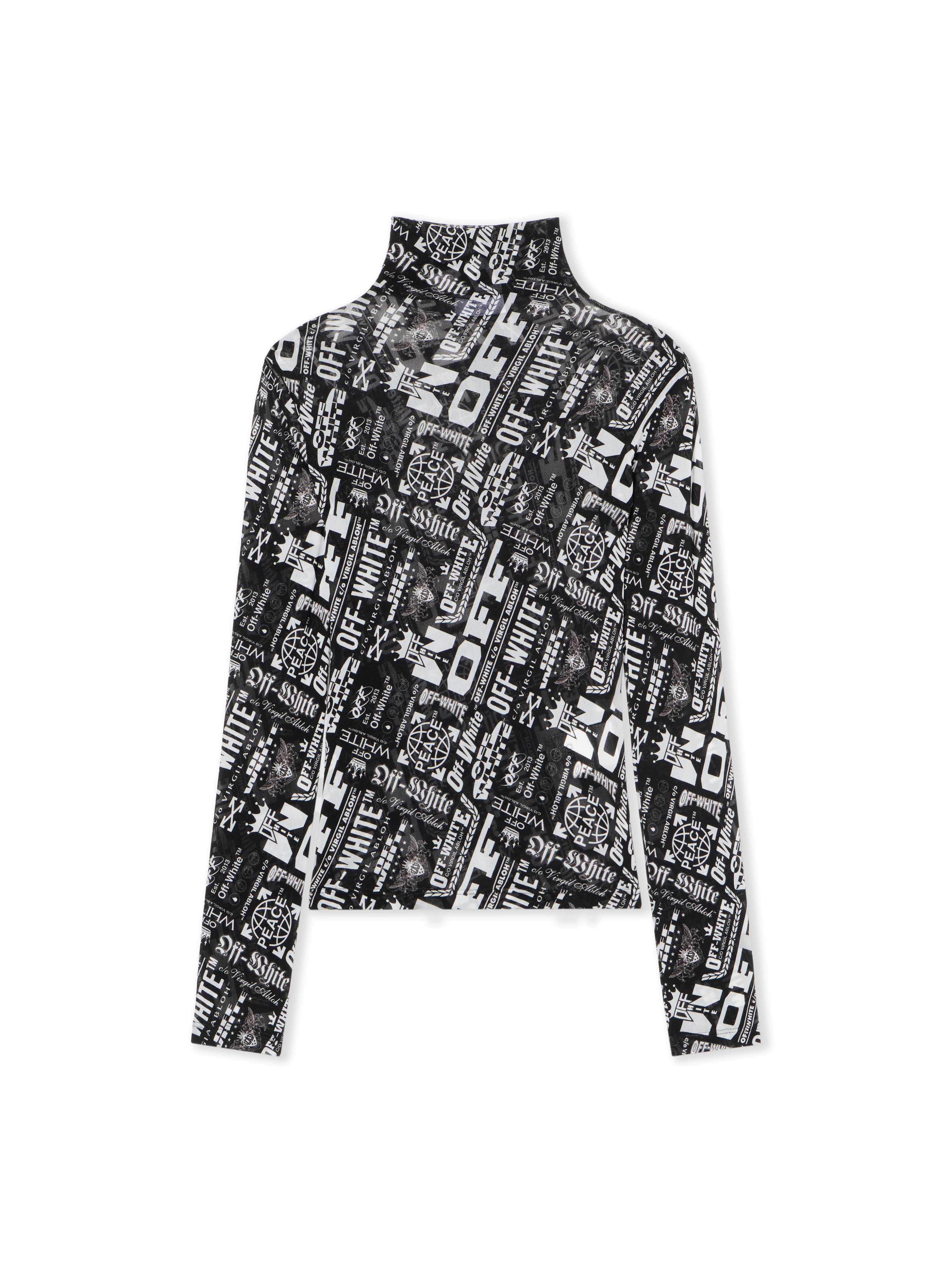 Off-white Multilogo Mesh Long Sleeve Turtle Neck Top In Black