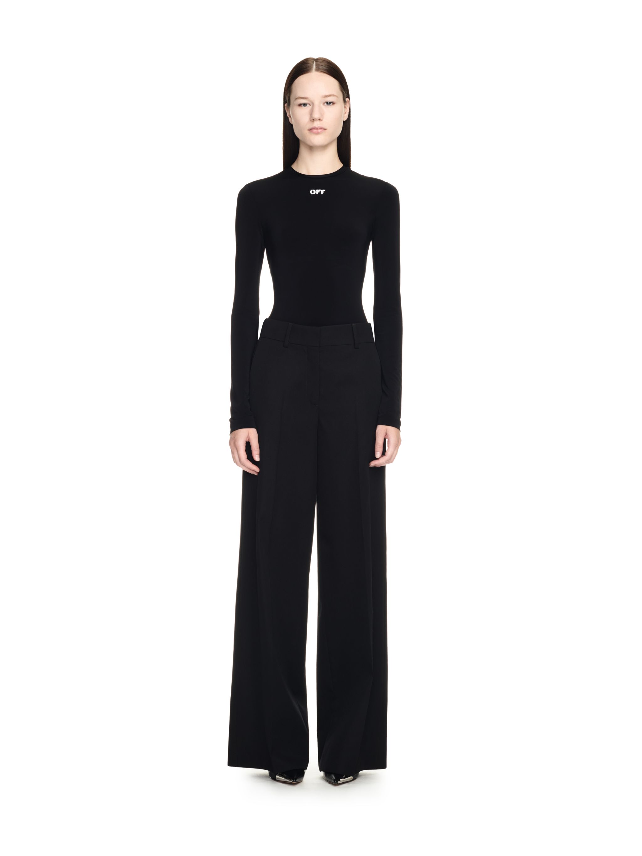 Off-white Fitted Long Sleeve Ribbed Crop T-shirt In Black