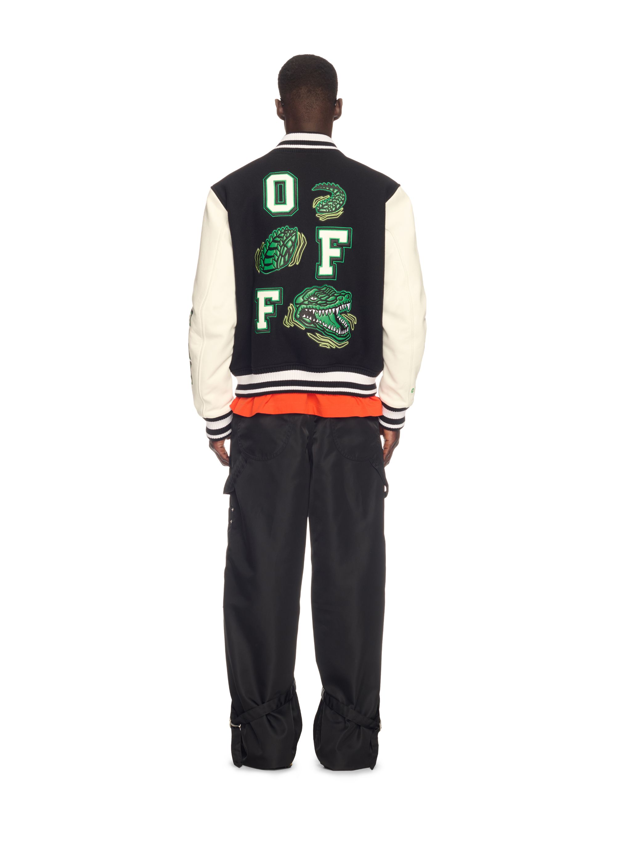 Off-white Crocodile Wool/leather Varsity Jacket In Black