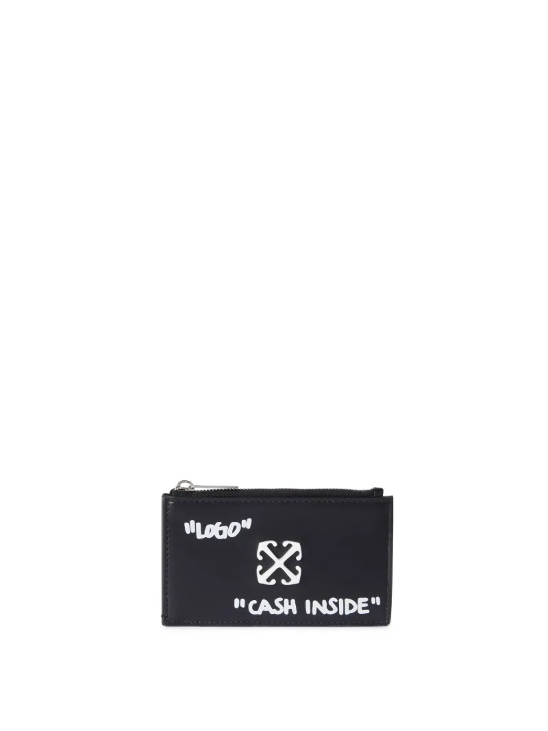 Off-white Black Jitney Quote Zipped Card Case In Black