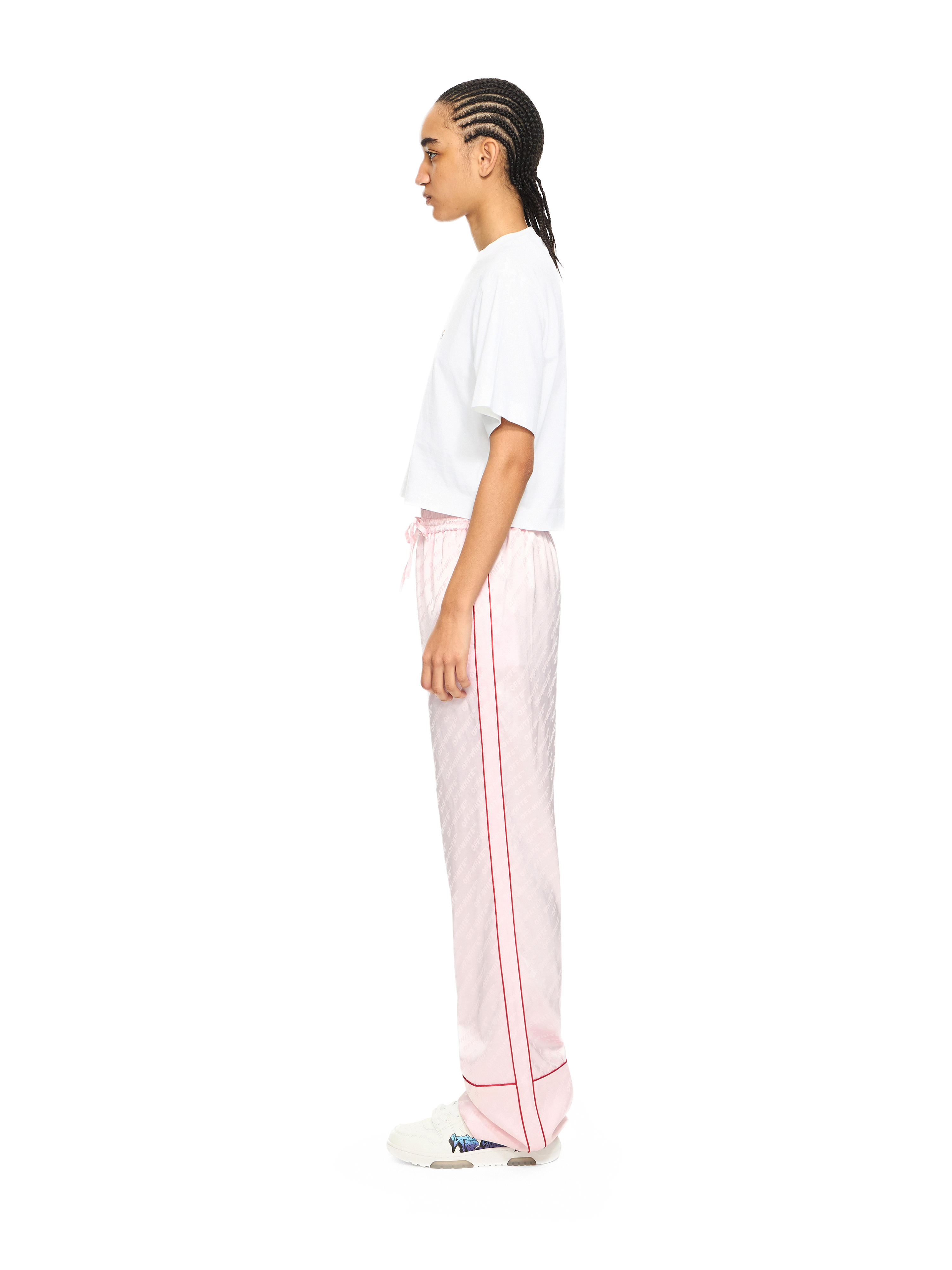 Off-white Women Pink Jacquard Satin Pajama Pants, 32 Luxury Pants For Women Darveys