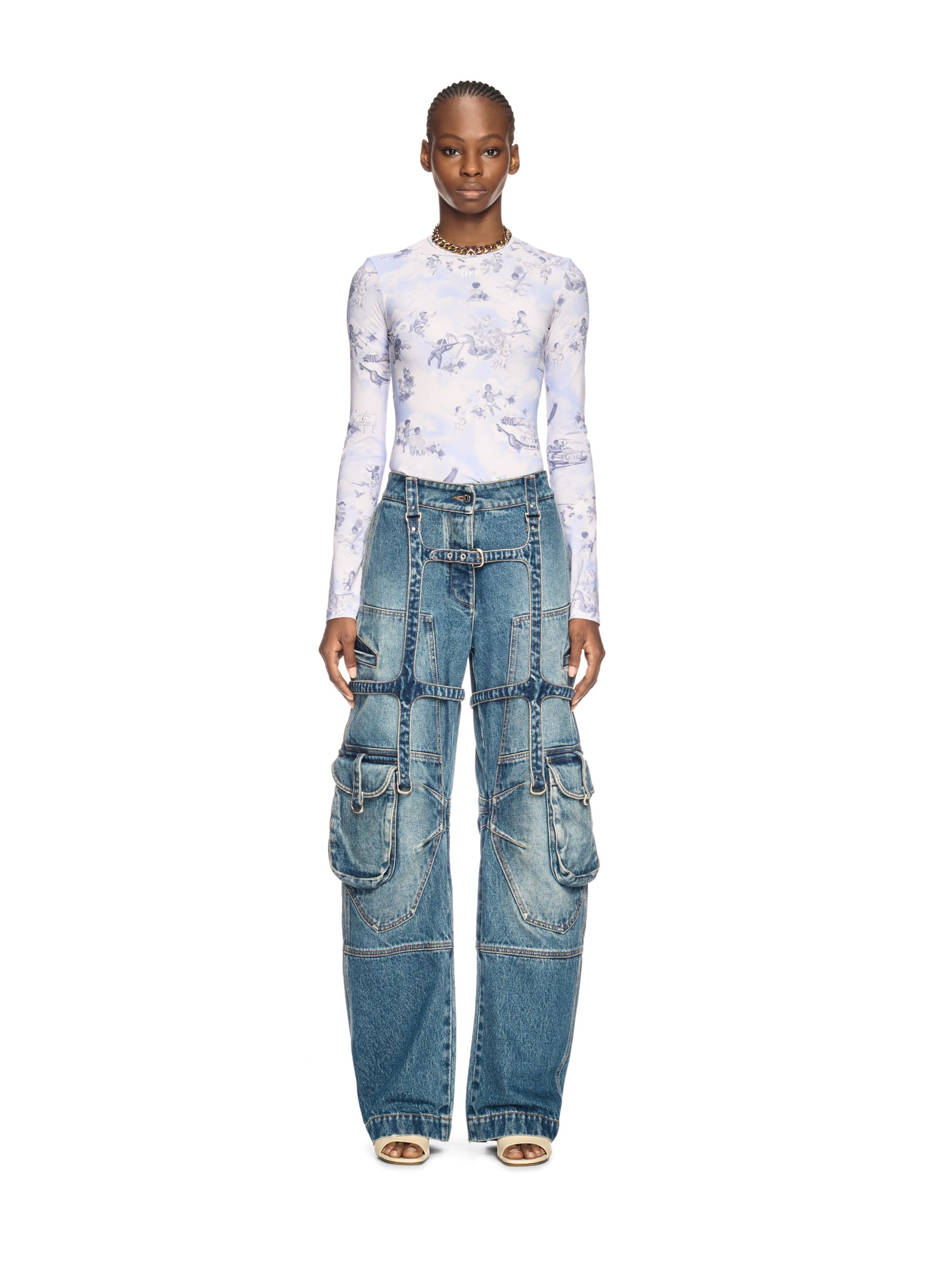  Off White White Fresco Long-sleeved Top - Female  Purple 40 