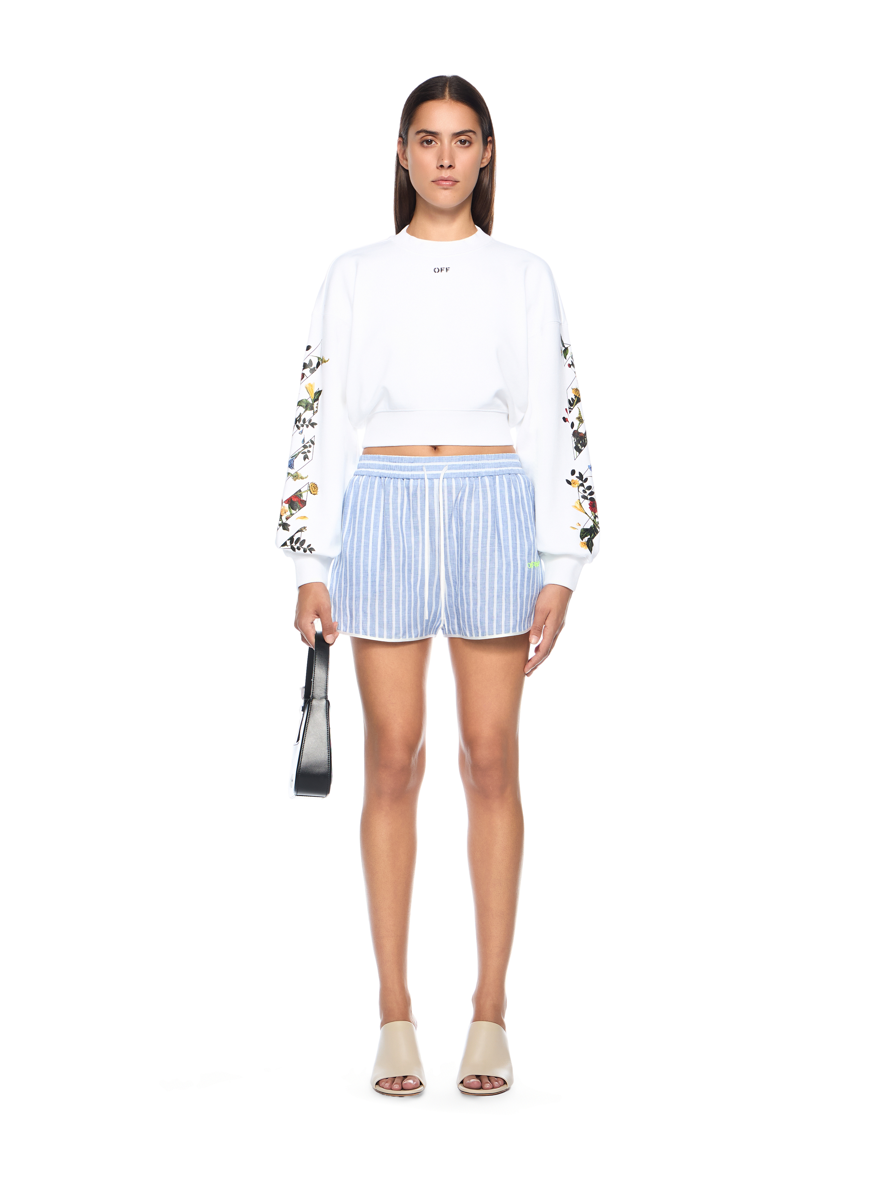 Off-White Arrow Flowers Crop Crew Logo Sweatshirt