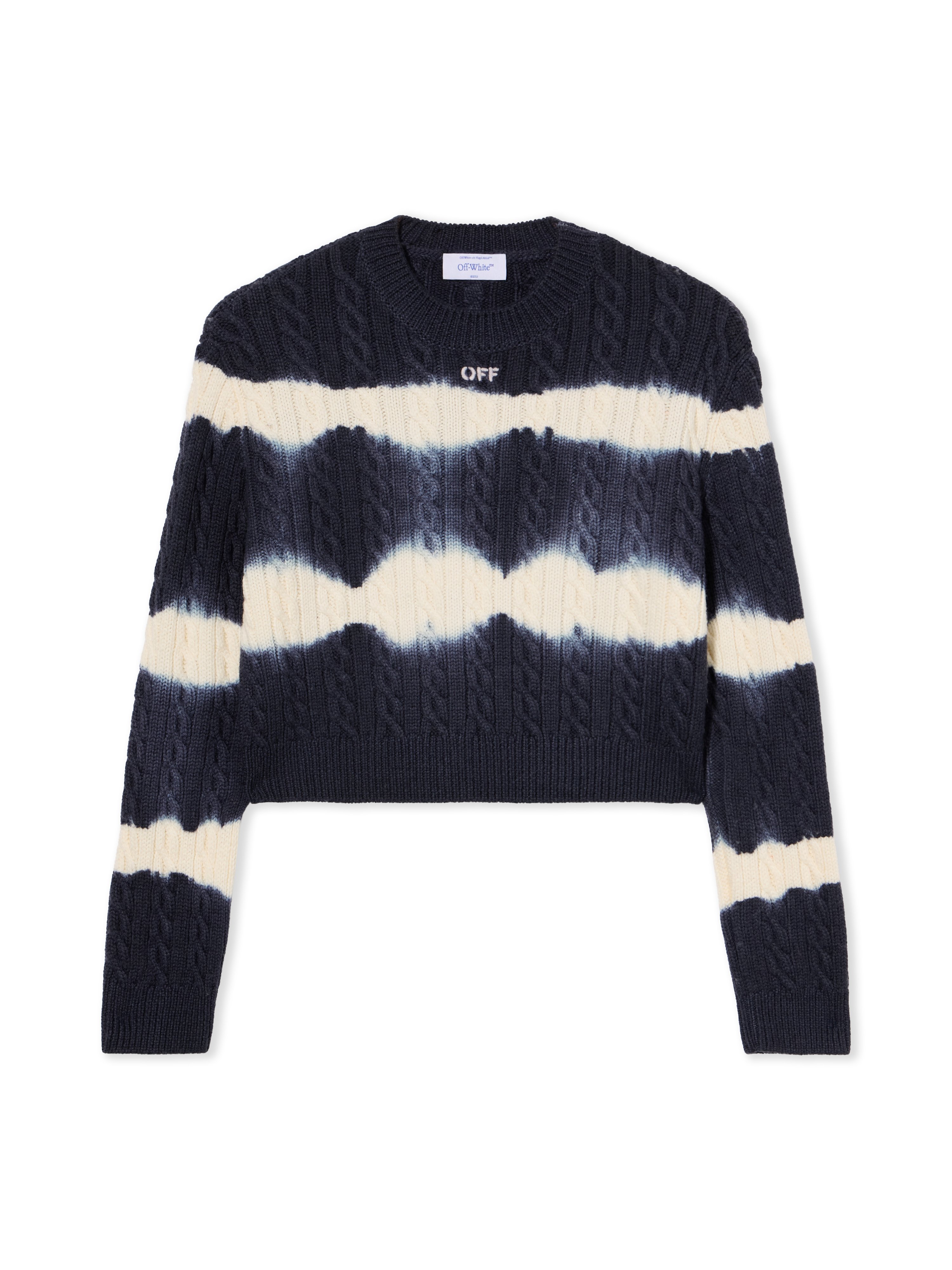 Off-white Tiedye Cable Crop Crewneck Sweater In Blue