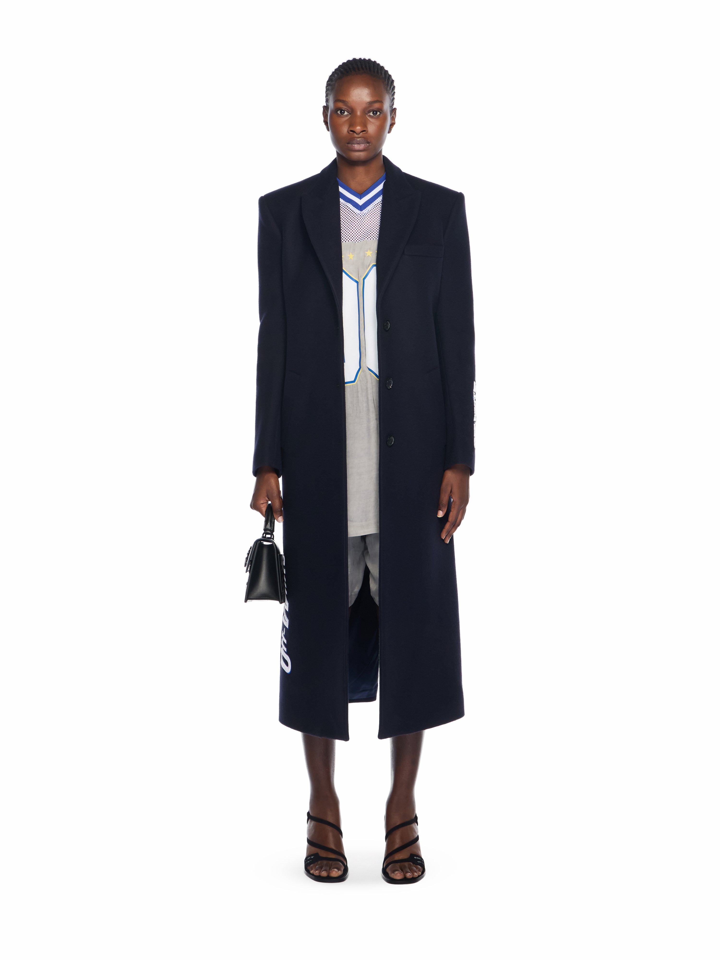  Off White Long Tailored Wool Coat - Female  Blue Iris-white 38 