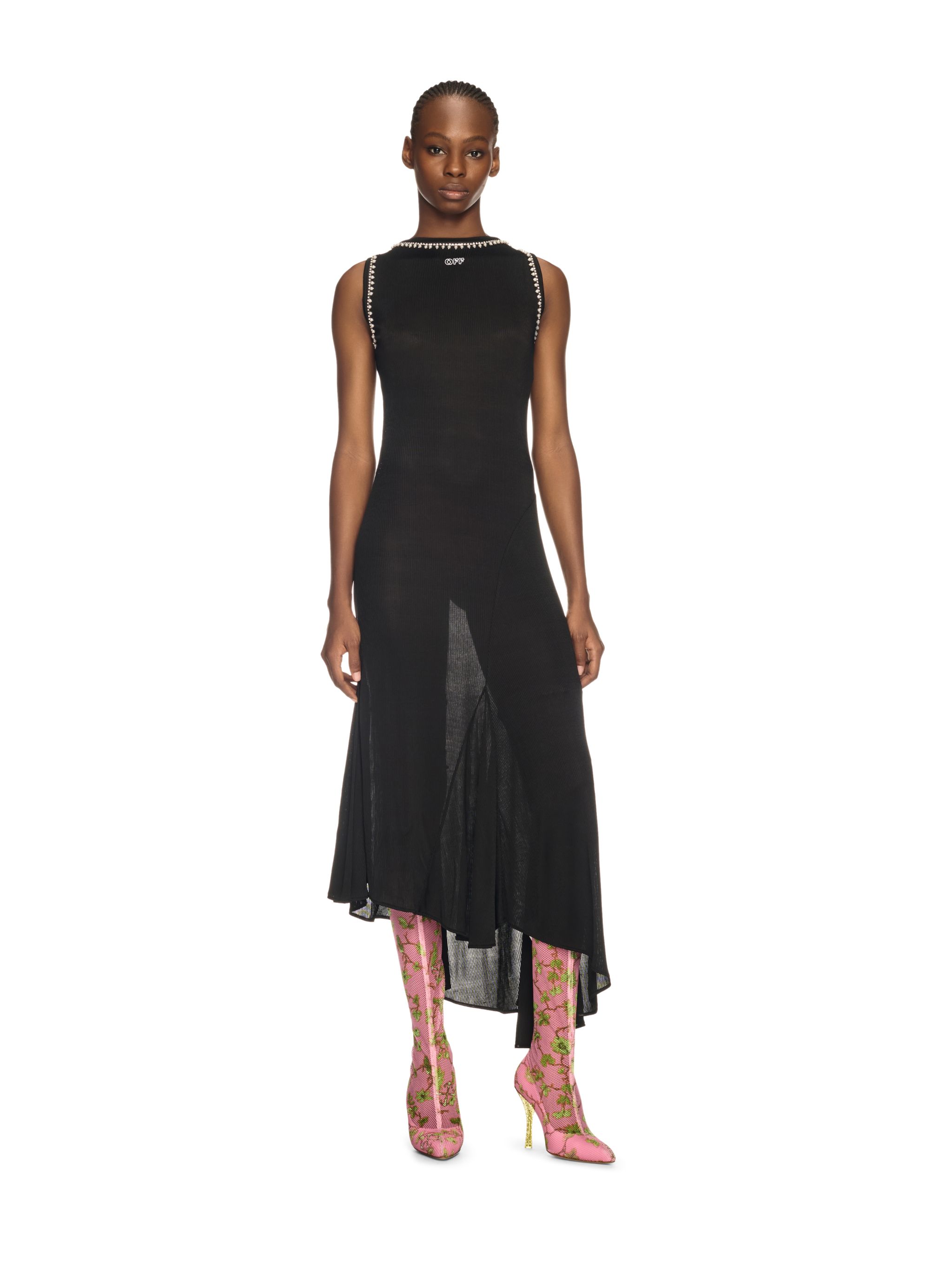 Off-White Light Rib Emb 20s Long Dress