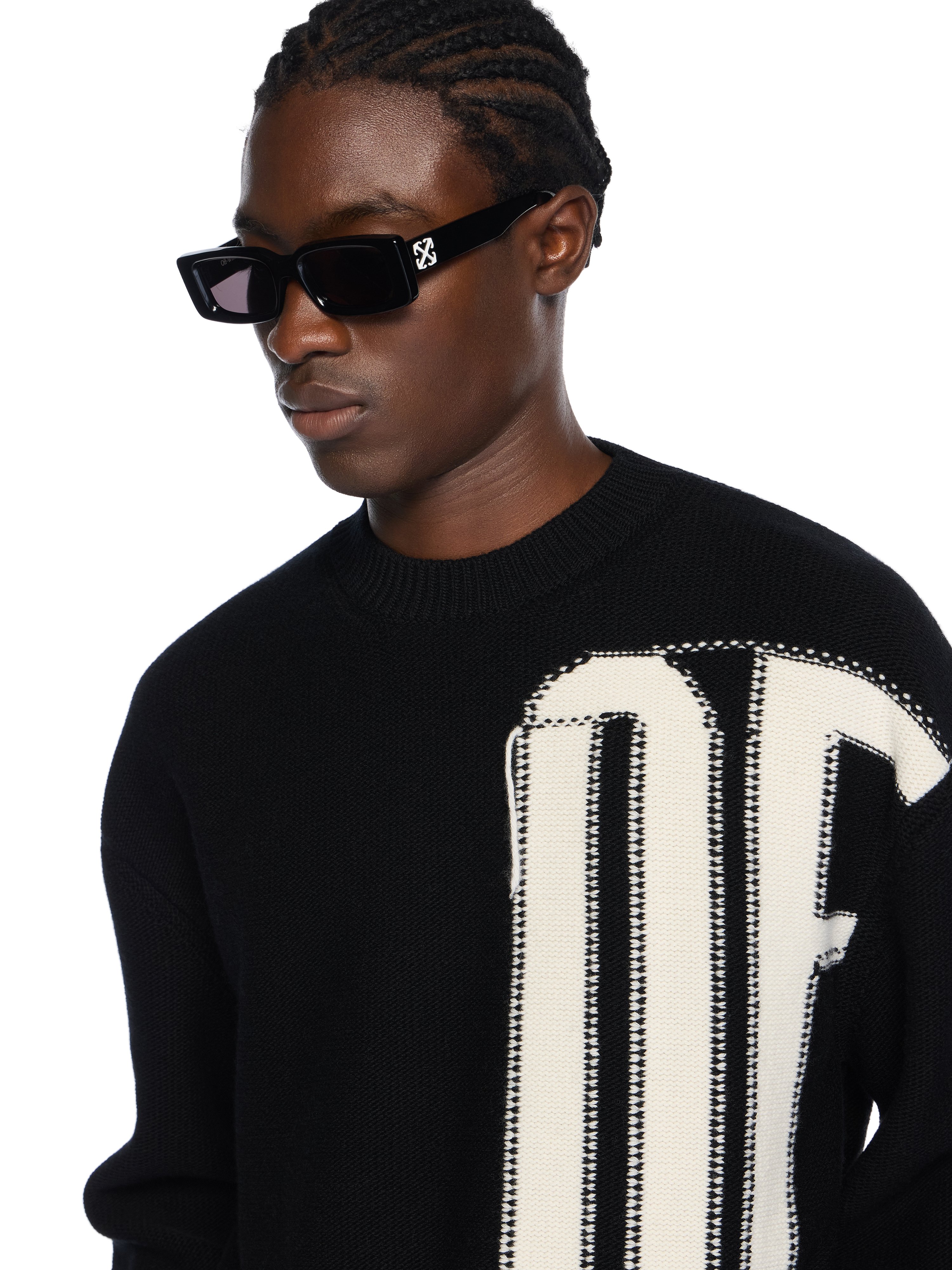  Off White Big Off Knit Crewneck Sweater - Male  Black - Ivory Xs 