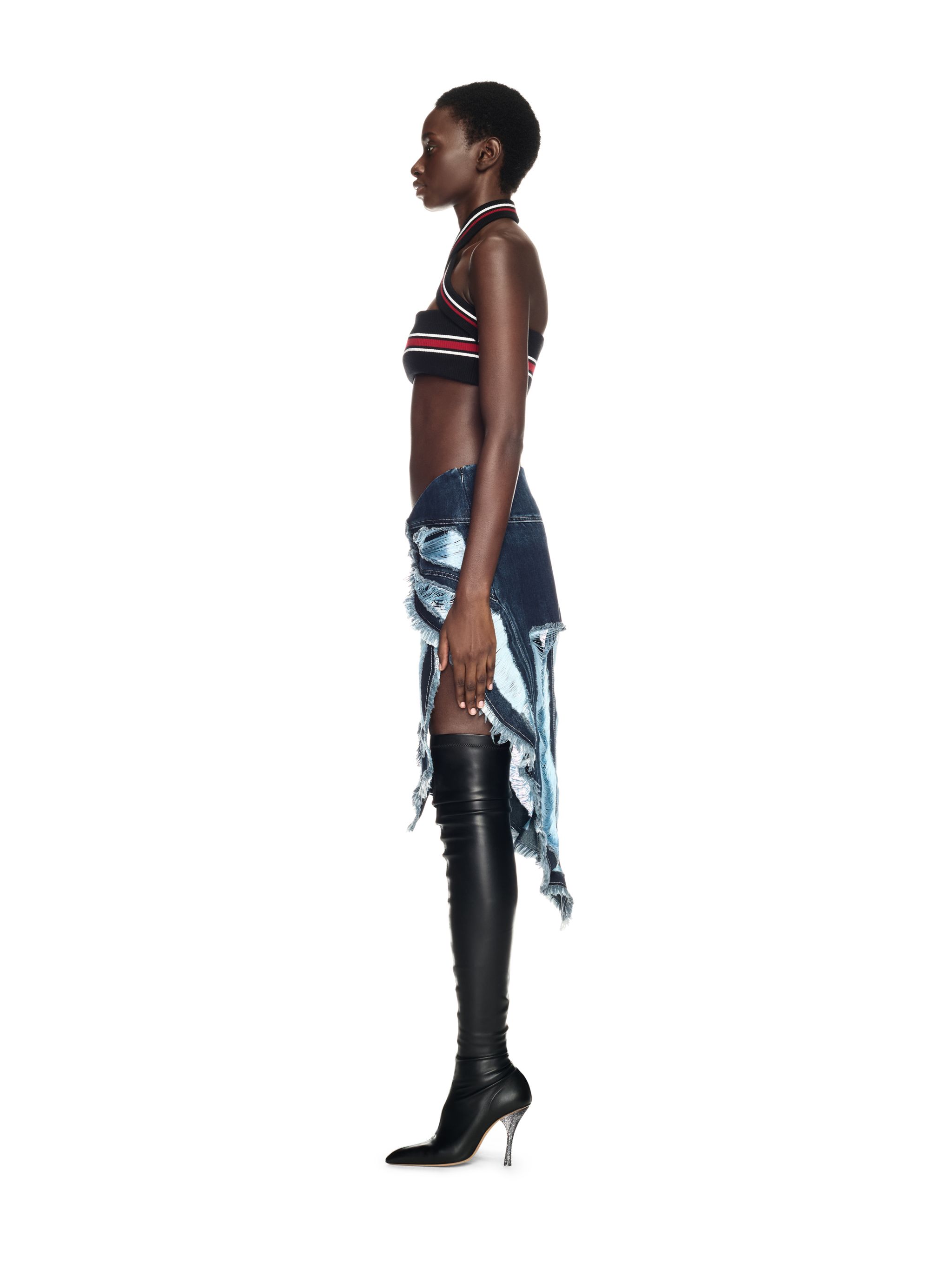 Off-white Shredded Denim Skirt In Blue