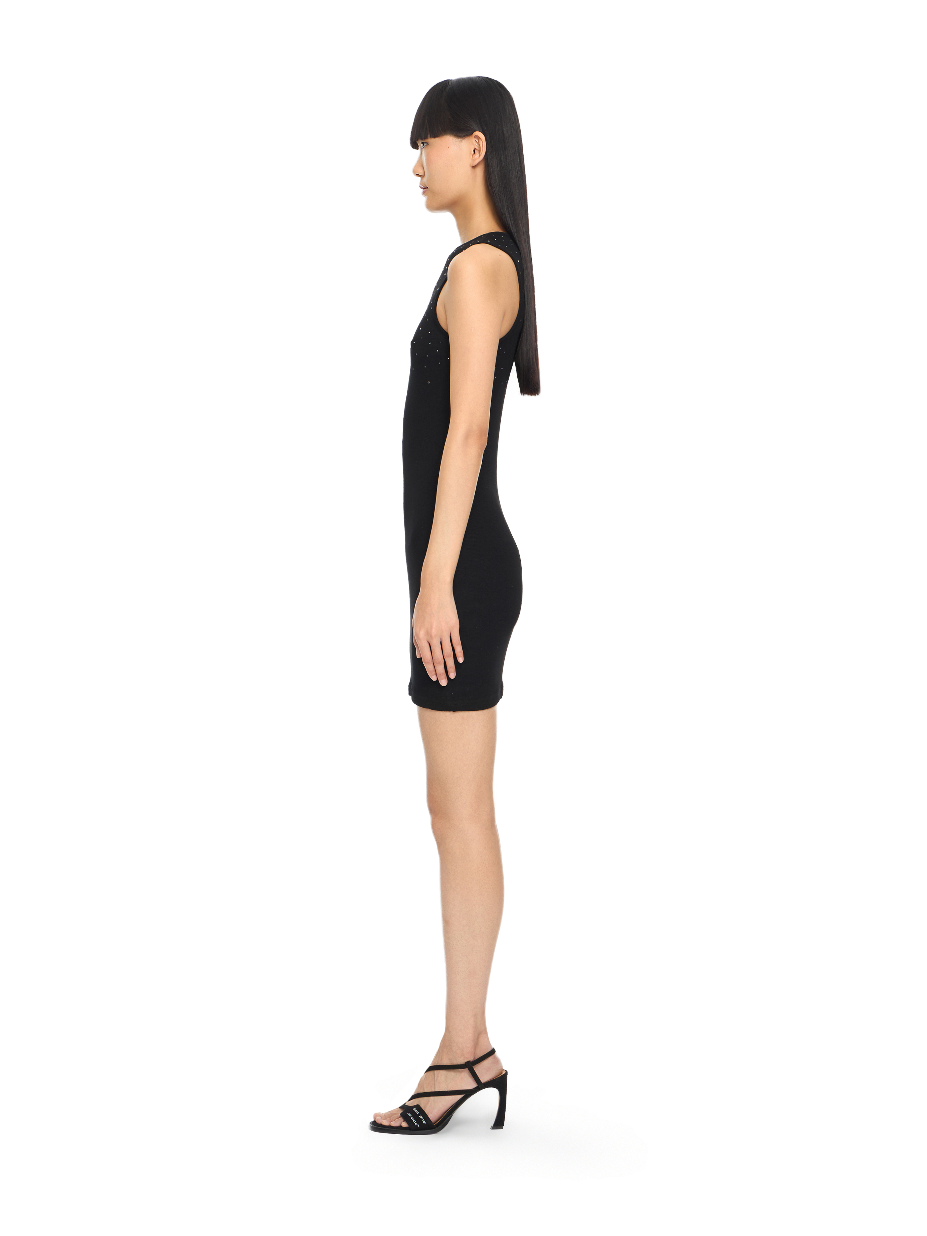 Off-white Ribbed Swarovski Crystal Slim Mini Dress In Black