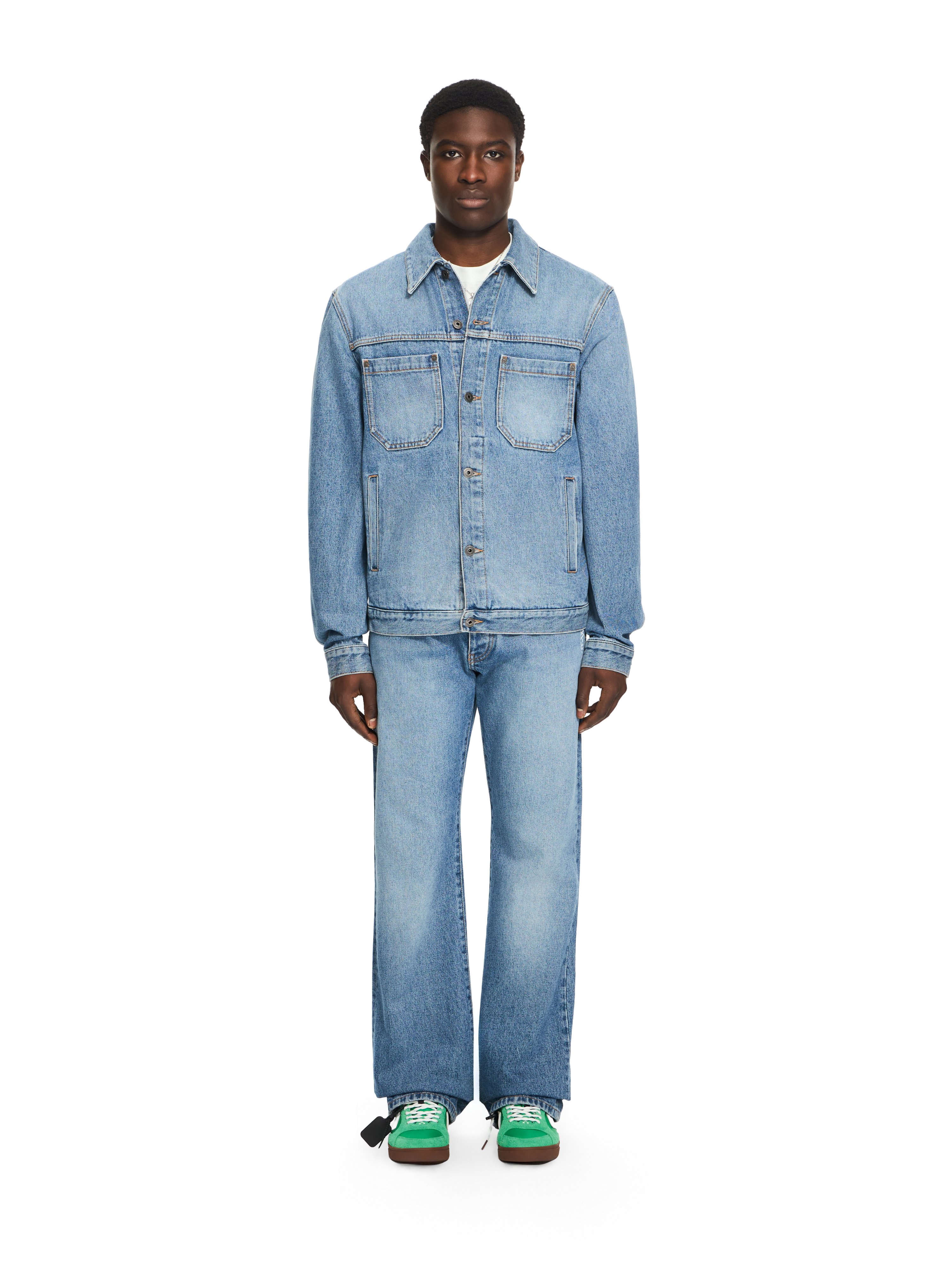  Off White Half Arrow Denim Skate Jacket - Male Jeans Light Medium Blue Xl 