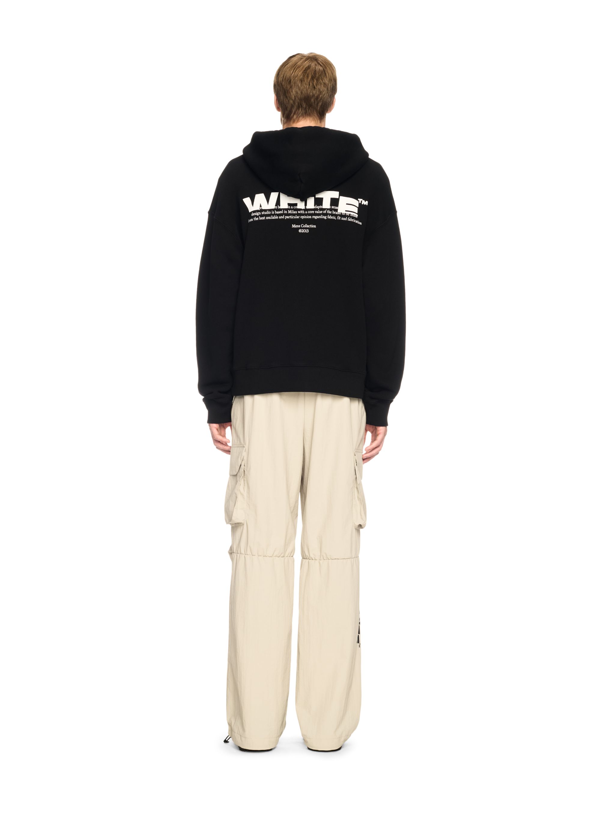 Off-white Drawstring Hooded Sweater With Pouch Pocket And Logo Prints In Black