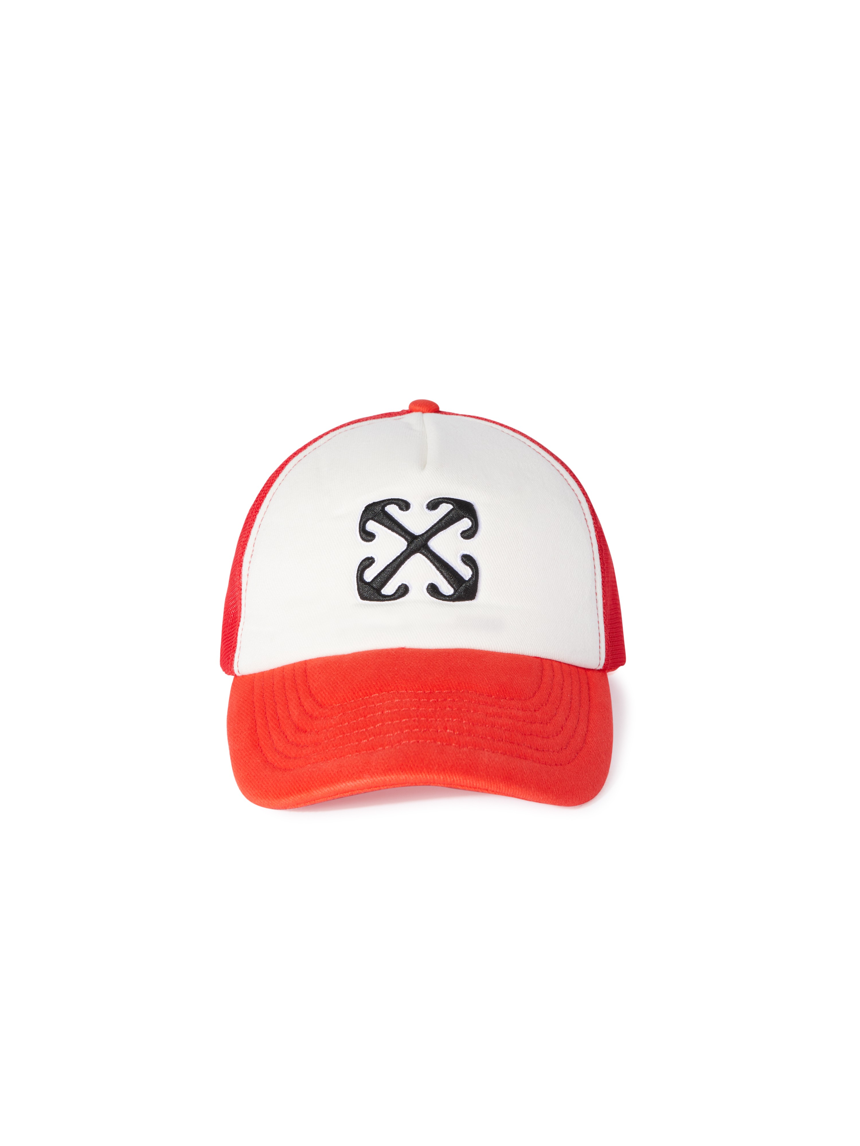 Off-white Curved Brim Mesh Back Trucker Hat In Multicolor