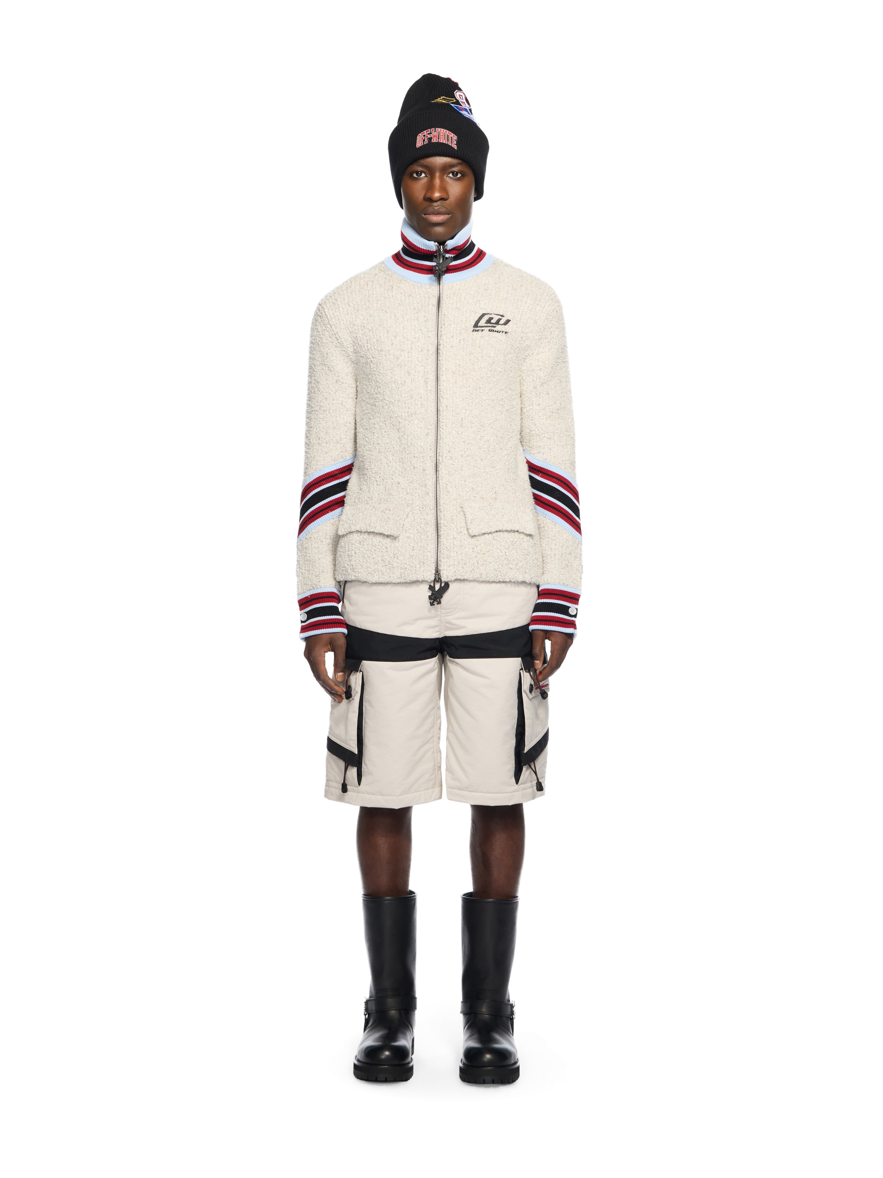  Off White Bouclé Zip Cardigan - Male Strickwaren Light Grey - Black S 