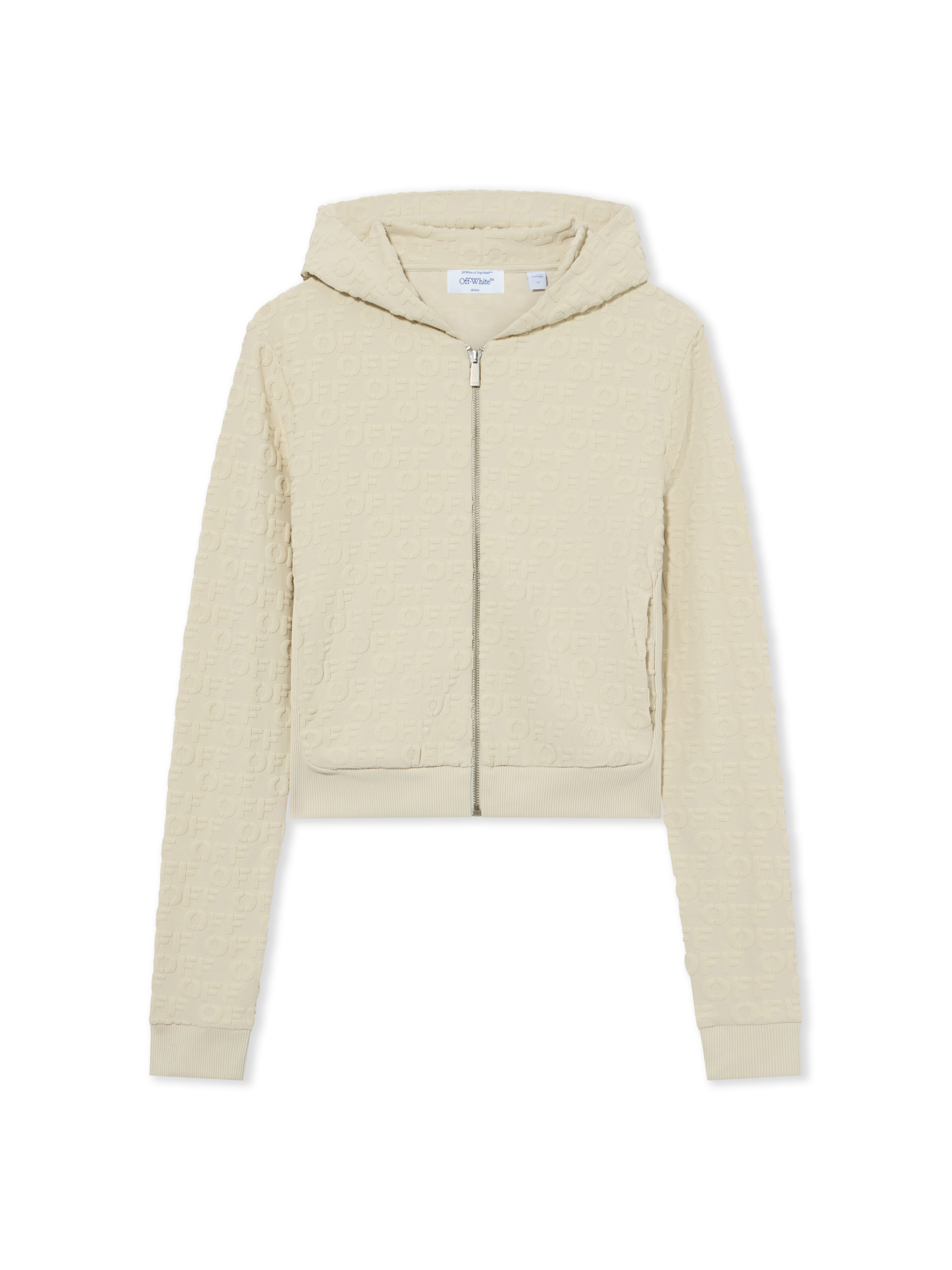 Off-white Terry Off Slim Zip-up Hoodie In Beige-no Color