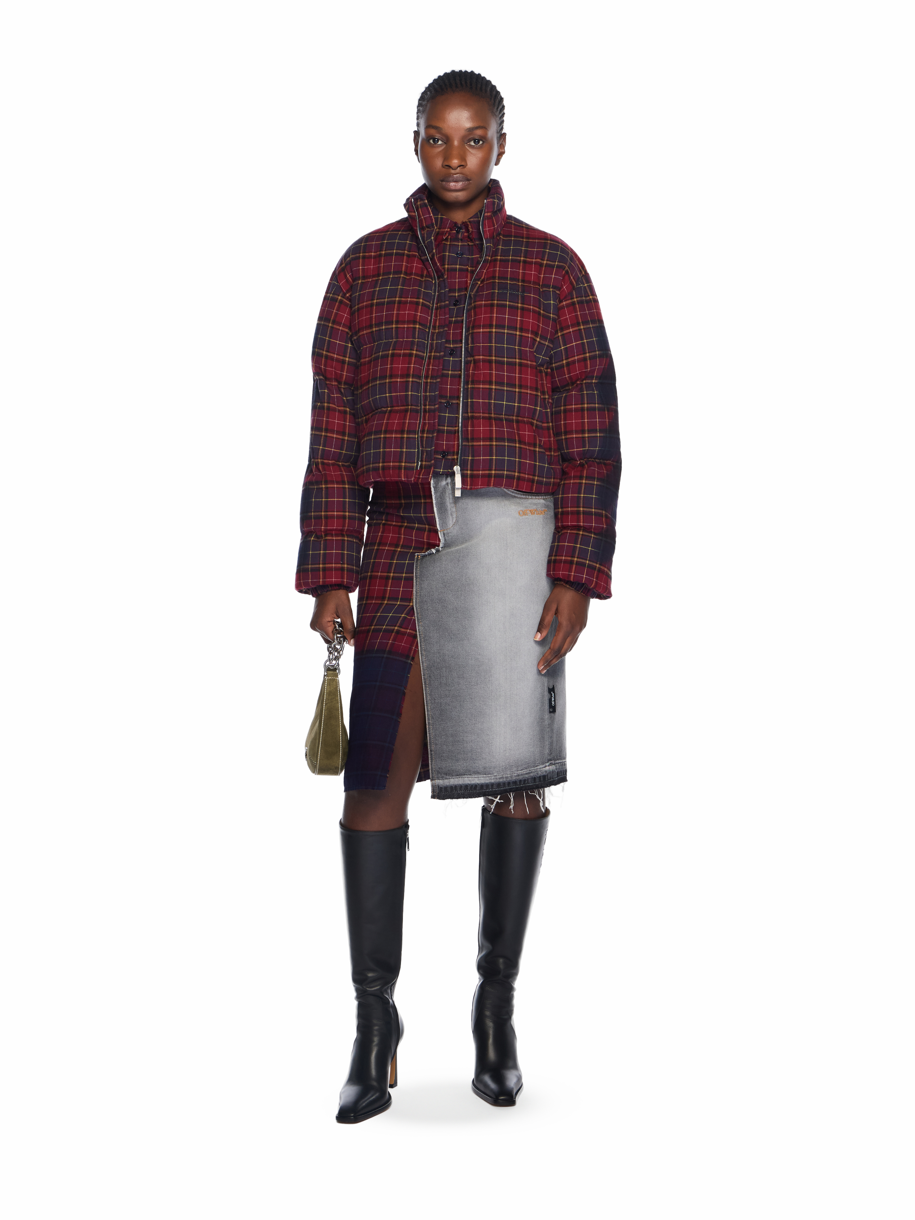 Arrow Spray Check Puffer Jacket in BORDEAUX/PURPLE-BLUE IRIS for