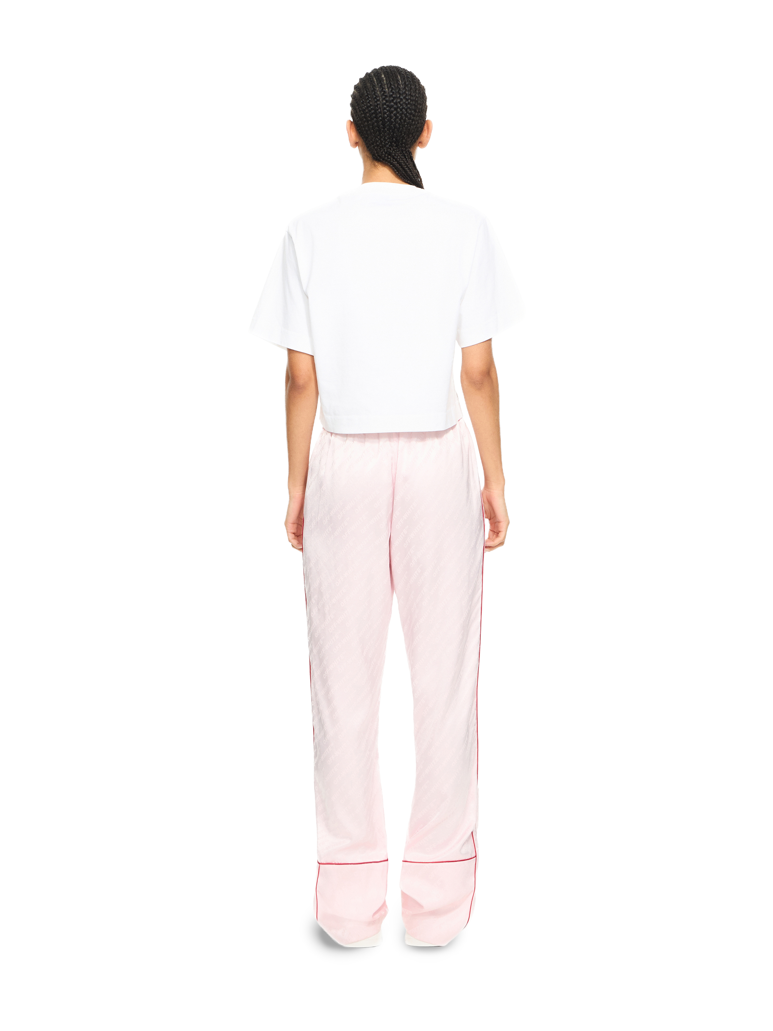 Off-white Women Pink Jacquard Satin Pajama Pants, 32 Luxury Pants For Women Darveys