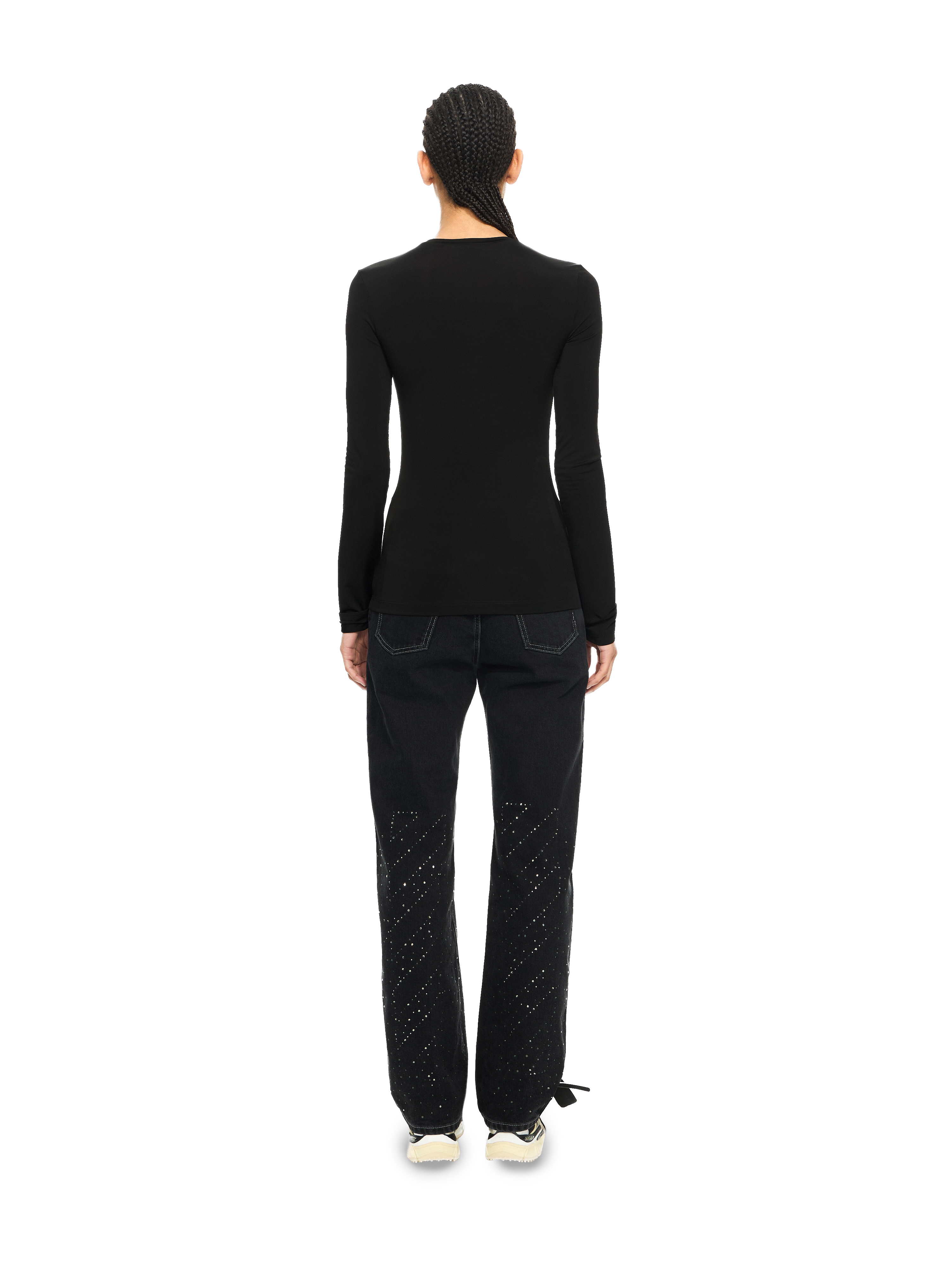 Off-white Fitted Long Sleeve Ribbed Crop T-shirt In Black